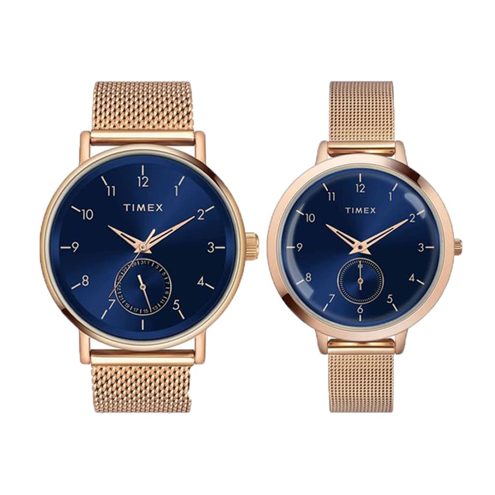 TIMEX Stainless Steel Unisex Fashion Collection Multifunction PairS Analog Blue Dial Coloured Quartz Watch, Round Dial with 43 Mm Case Width - Tw00Pr293 (B0BWRBJ3M5) Amazon Price History, Amazon Price Tracker