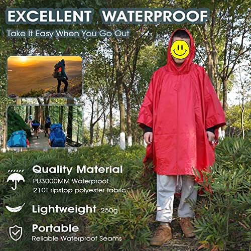 Qianquhui Waterproof Rain Poncho Lightweight Reusable Hiking Hooded Coat Jacket Unisex Raincoat For Hiking Camping Emergency #TOP1