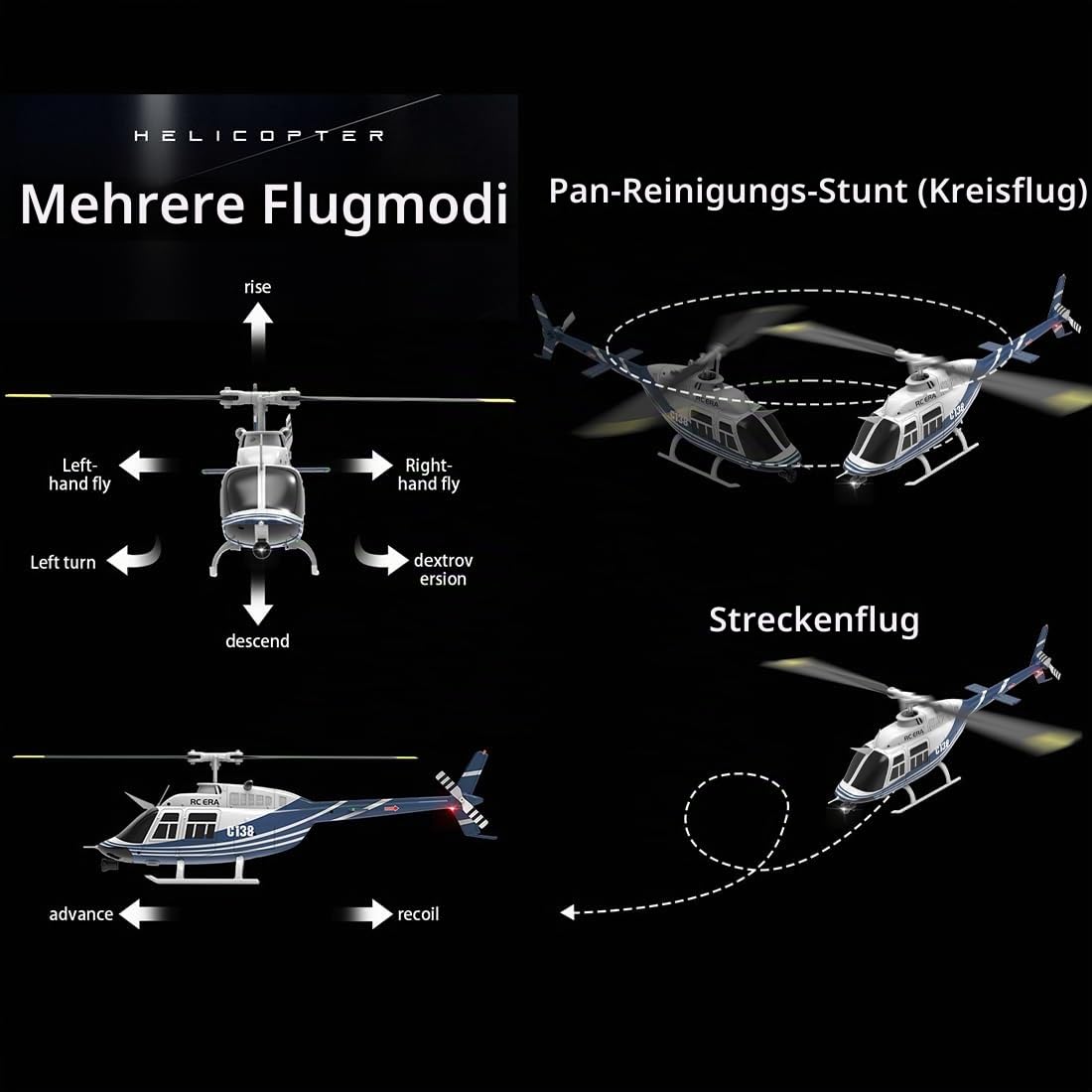 RC ERA C138 1/33 RC Hubschrauber Für Erwachsene, Bell 206 2.4G 6 Kanäle, Helikopter Ohne Querruder Mit Höhenhaltung (RTF-Version)