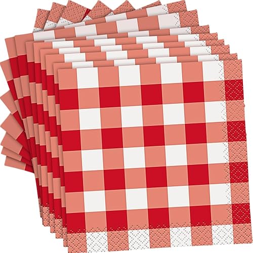 Unique Servilletas de bebidas Red Gingham (paquete de 16)  Servilletas de fiesta encantadoras y ecológicas  perfectas para picnics, barbacoas y
