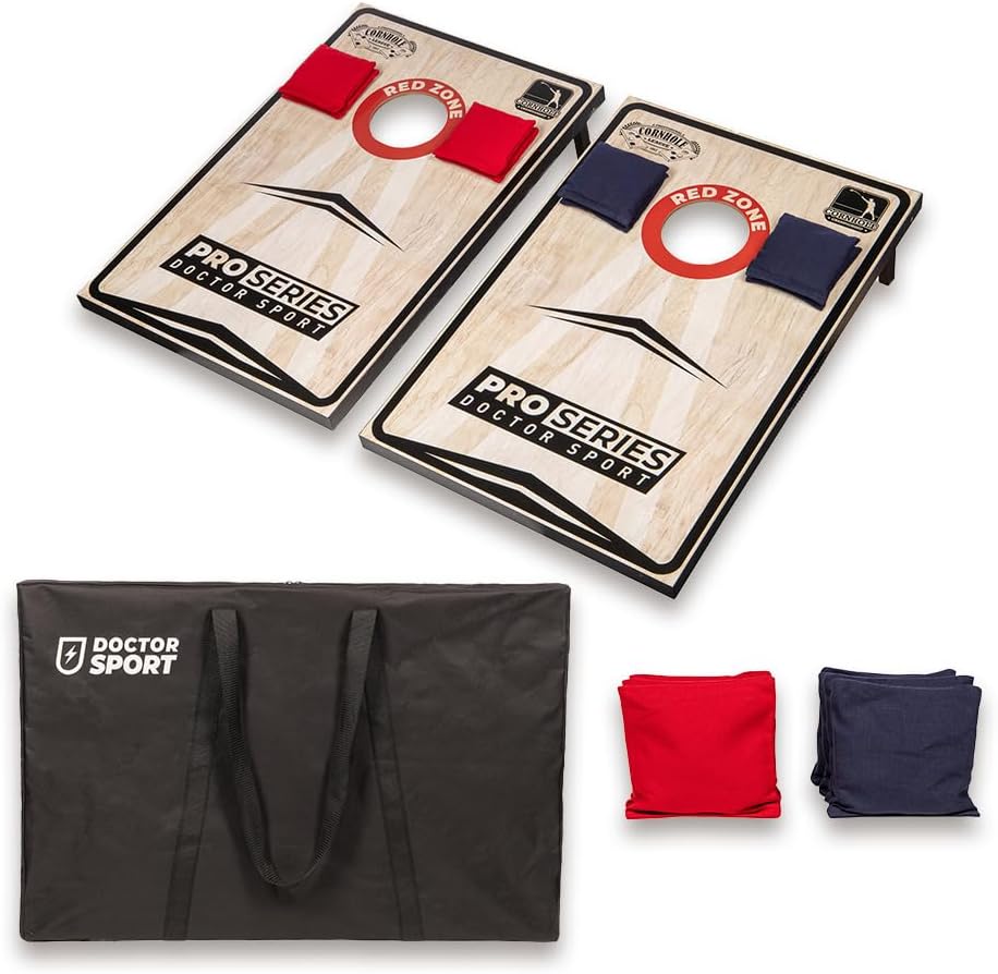 Dr Sport - Cornhole Pro - 90 x 60cm (2 x 3 Foot) Double Board Set – 2 x Wood Cornhole Boards with Carry Handles - 8 x Regulation Size & Weight Bean Bags plus Canvas Carry Bag