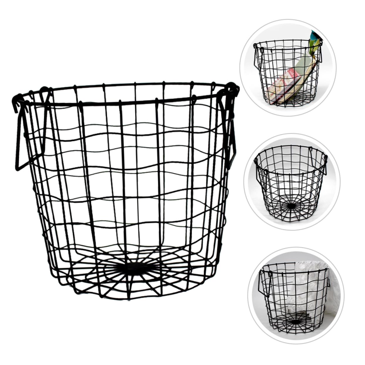 Cesta de Metal para Guardar Ropa Asas, Negra para Dormitorio