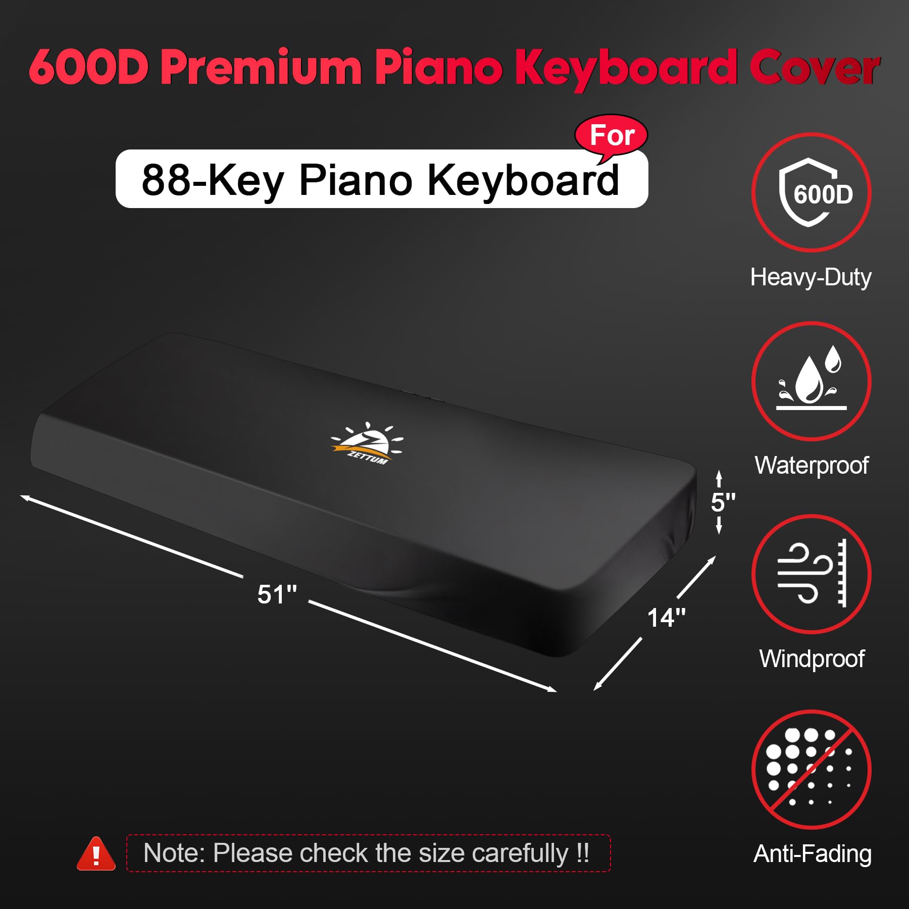 Zettum 88 copertura per pianoforte tastiera