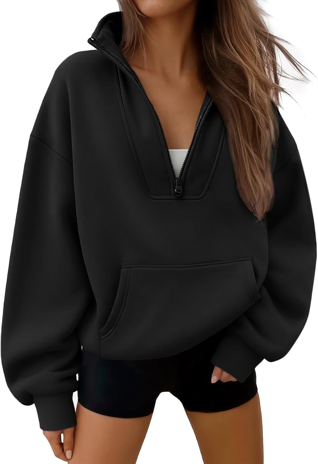 Trendy Queen Womens Sweatshirts Quarter Half Zip Pullover Fall Fashion Outfits 2025 Oversized Hoodies Comfy Winter Clothes