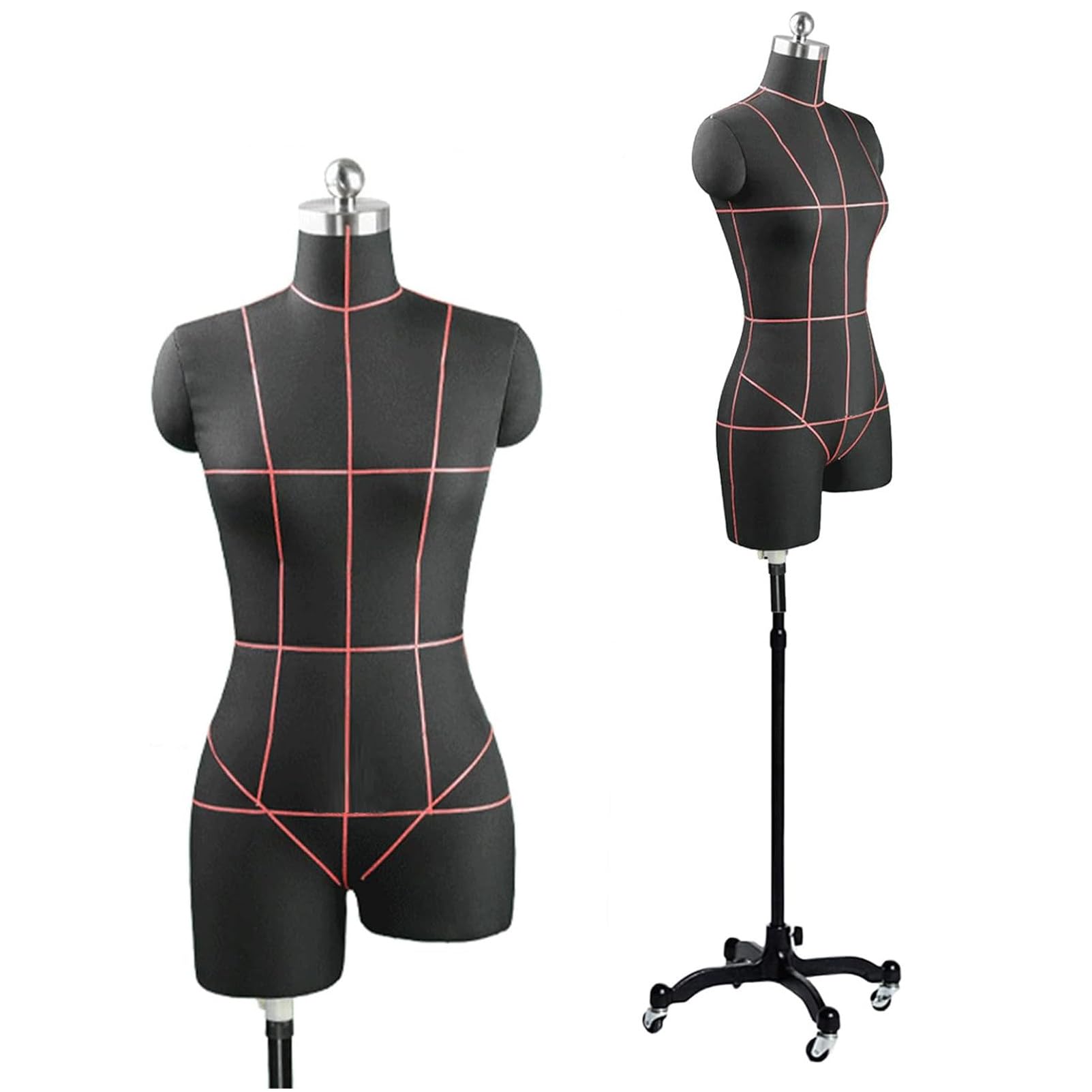 ITOSUI XL Black Female Dress Form Mannequin with Metal Wheels - Adjustable Pinnable Sewing Torso for Tailoring, Ideal for Designers & Fashion Enthusiasts, 86" Height
