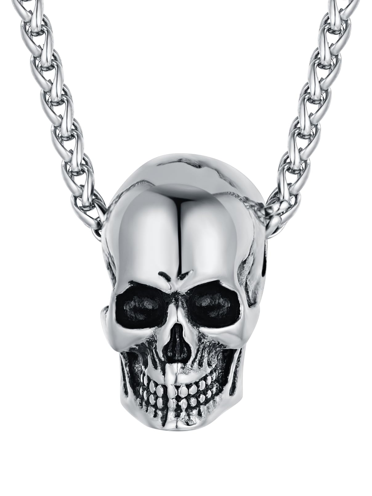 FaithHeart Collar Calavera Hombre Acero Inoxidable 316L Colgante Cráneo Esqueléto Collar Punk Halloween Colgante Gótico Joyería Cool Hombre