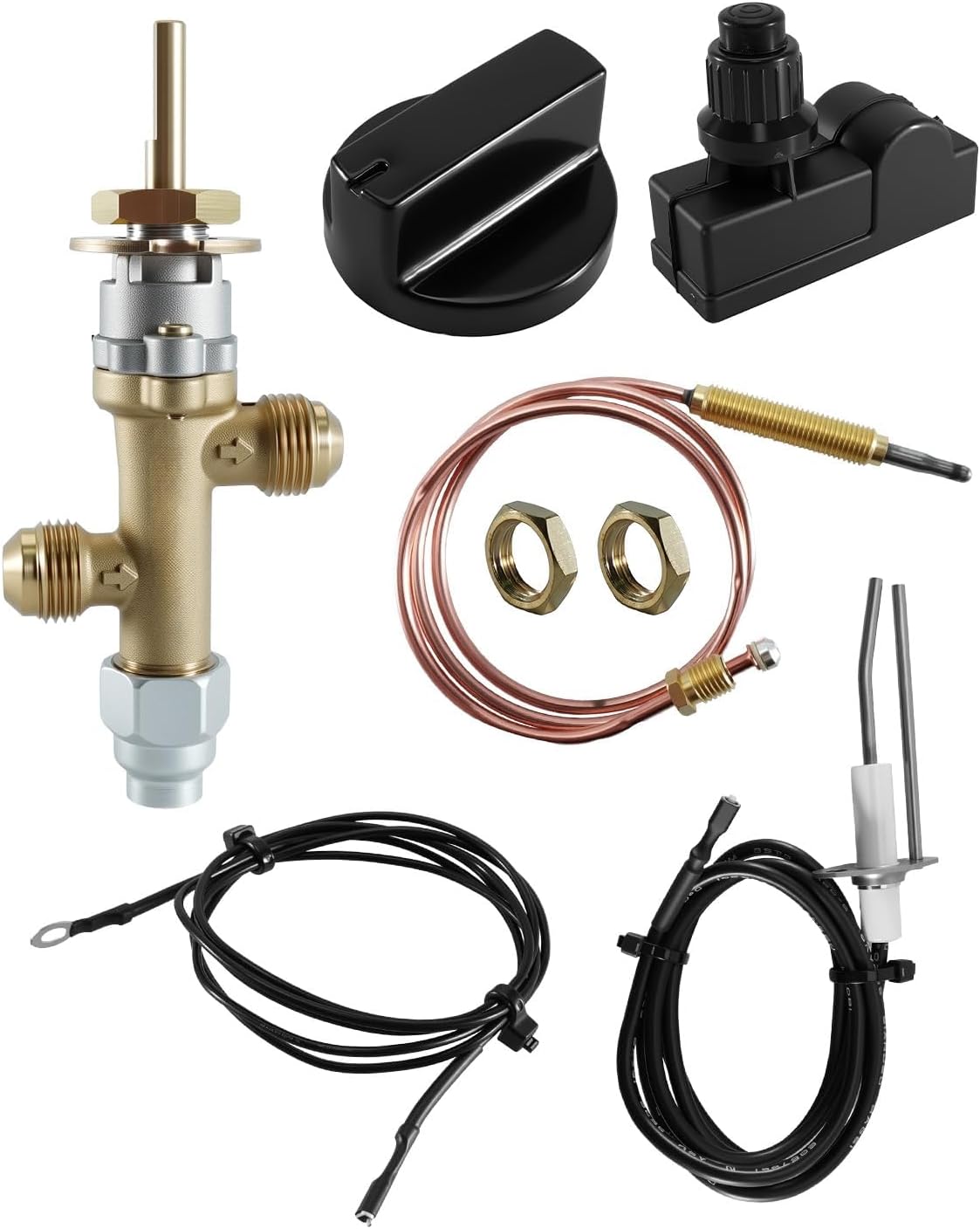 Low Pressure Propane Gas Fireplace Fire Pit Flame Failure Safety Control Valve Kit with Igniter Assembly Fit for Gas Grill, Heater, Fire Pit, Push Button