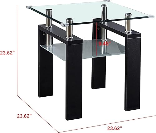 Miniatura 3 de HomVent 2 mesas auxiliares de vidrio con patas de madera para sala de estar, mesas auxiliares contemporáneas con almohadillas de esquina de