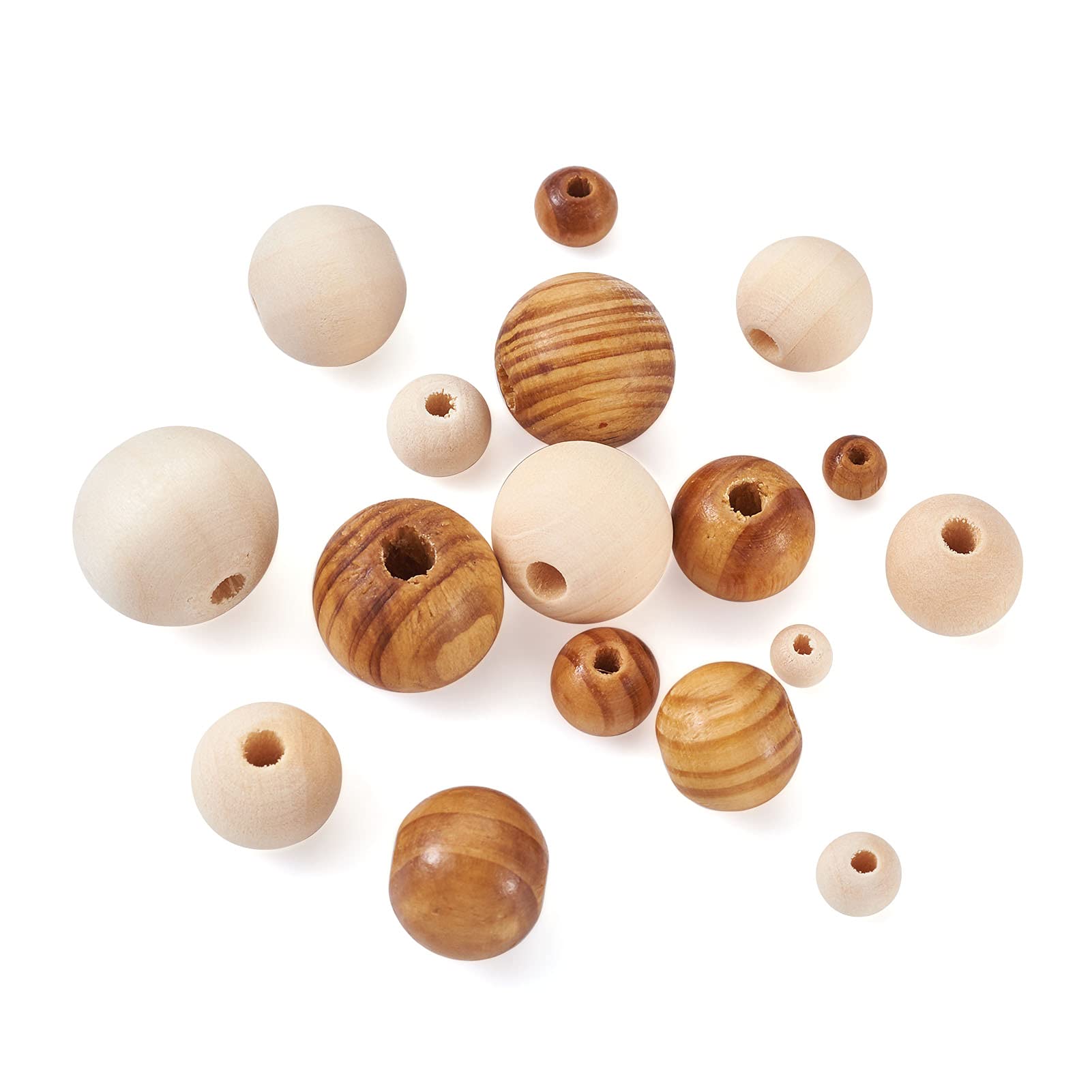 PandaHall 1010 stks Natuurlijke Houten Ronde Kralen 2 Stijlen 7 Maten Houten Bal Spacer Losse Kralen voor Ambachten DIY Sieraden Armband Ketting Maken Handgemaakte Decoraties