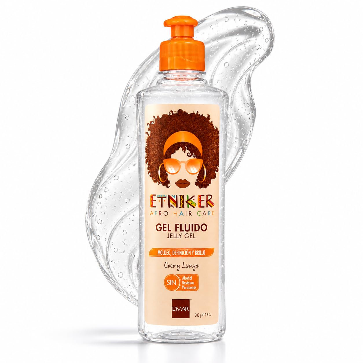 L'MAR Etniker Gel Afro Cuidado del Cabello Residuos sin Alcohol y Linaza, Gel Etniker Fluido Coco y Linaza Moldeo Definición y Brillo Sin Alcohol Residuos Parabenos 10.5Oz-300ml
