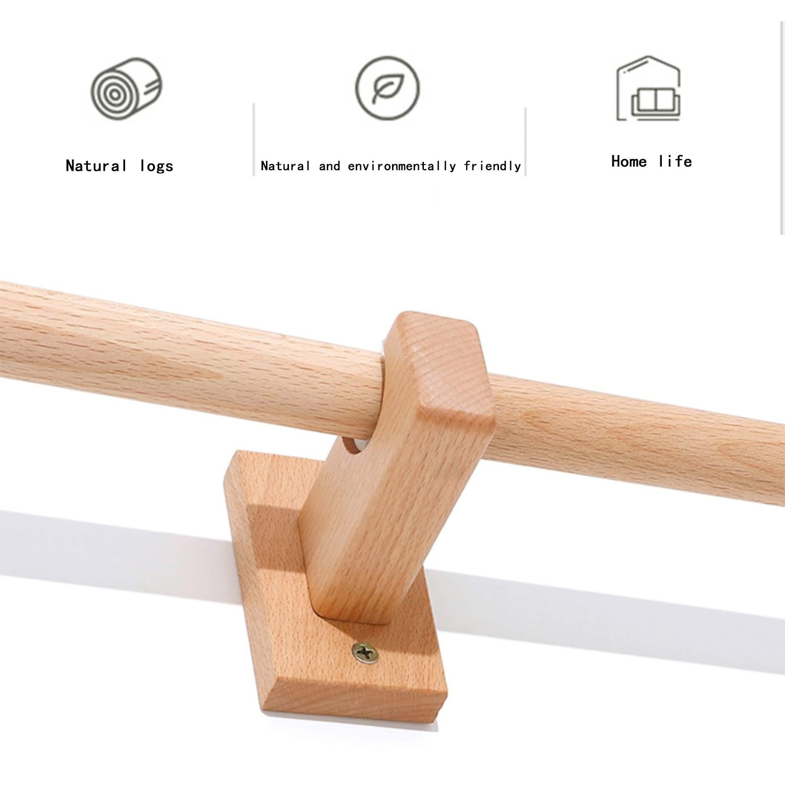 Tringle à rideaux en bois de hêtre épais avec support, 280 cm de long, avec tringle à rideaux perforée, idéale pour la décoration de la maison et le traitement des fenêtres.