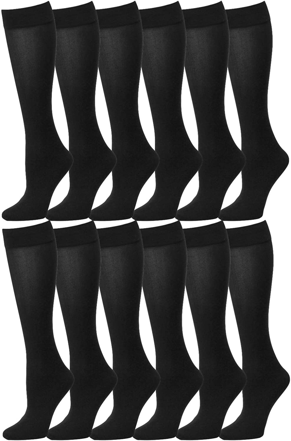 Falari 12-Pack Knee High Women Trouser Socks Comfort Band Stretchy Spandex Opaque