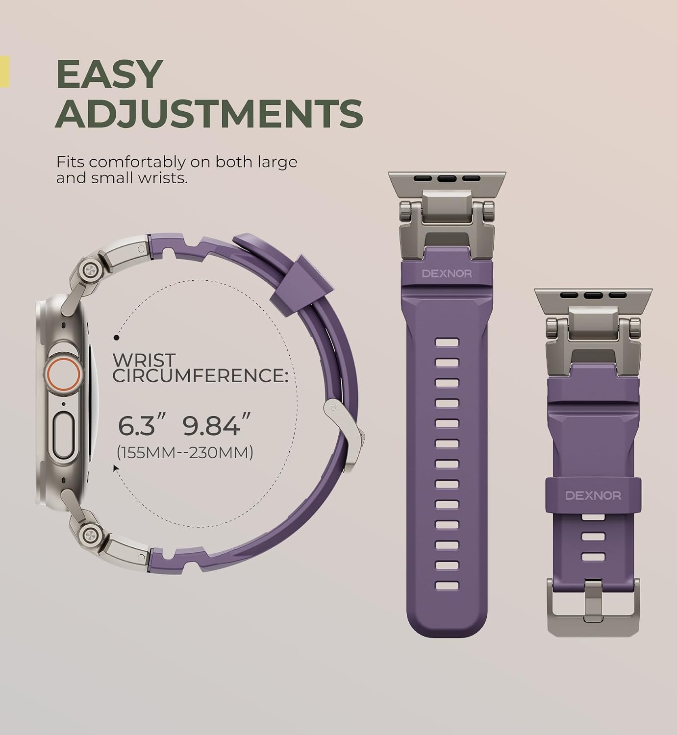 Dexnor Band Compatible with Apple Watch Ultra 2/1 49mm Band, Series 10 46mm, 9/8/7 45mm, SE2/SE/6/5/4 44mm, 3/2/1 42mm Apple Watch Band with Rugged Metal Connector