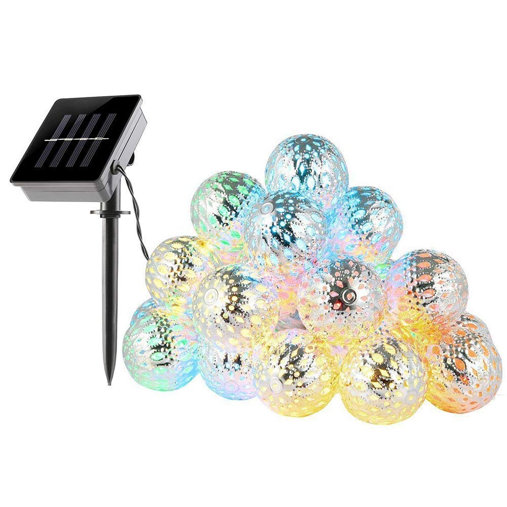 Silver Moroccan Orb String Light,KINGCOO Waterproof 20LED Goble Lantern Solar Dazzling Moroccan Fairy Light with 8 Mode Ambiance Lighting for Outdoor Garden Party Christmas Decorations(Multicolor)