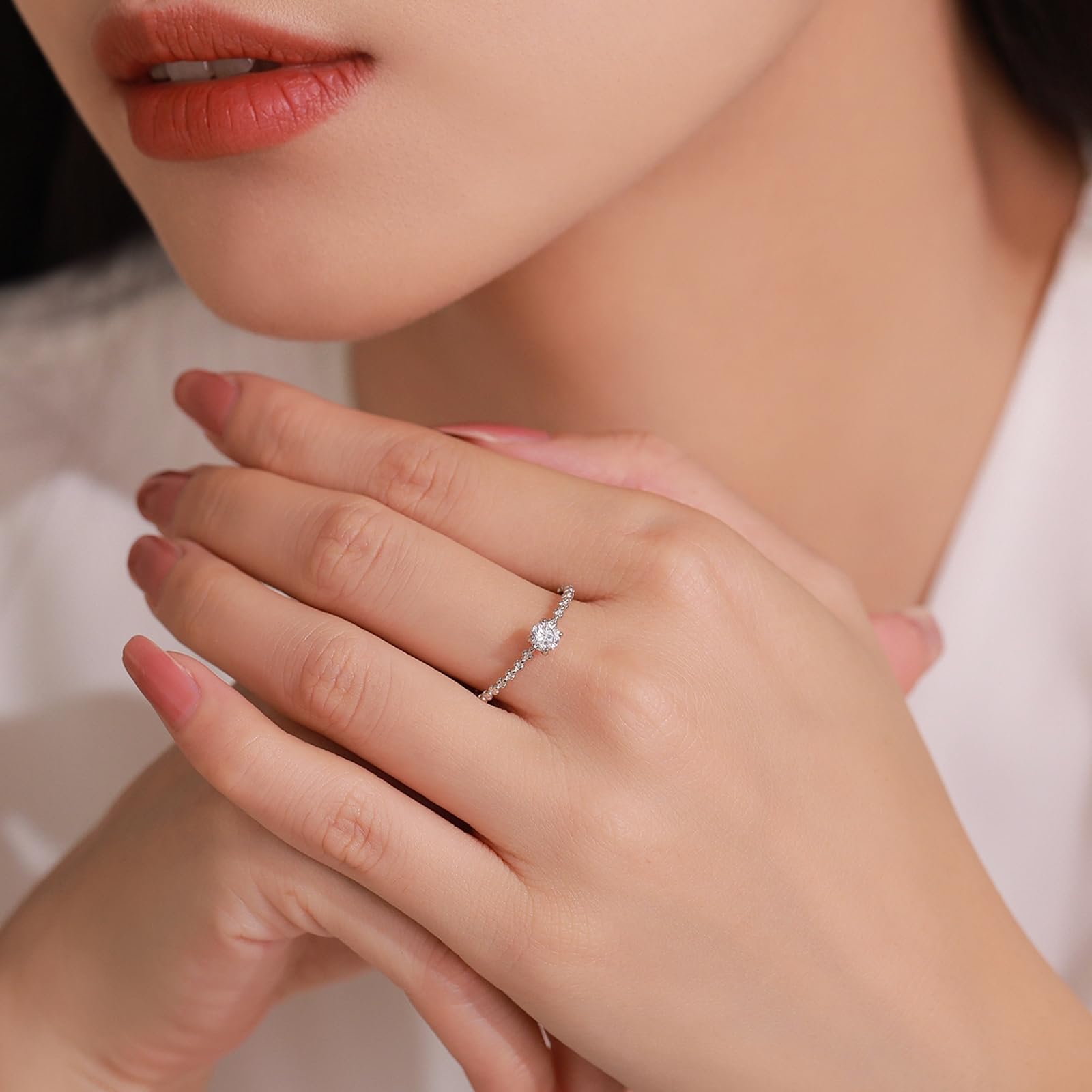 Anillo de boda de oro blanco, anillo de compromiso de oro auténtico solitario con diamante de 0,3 quilates cultivado en laboratorio