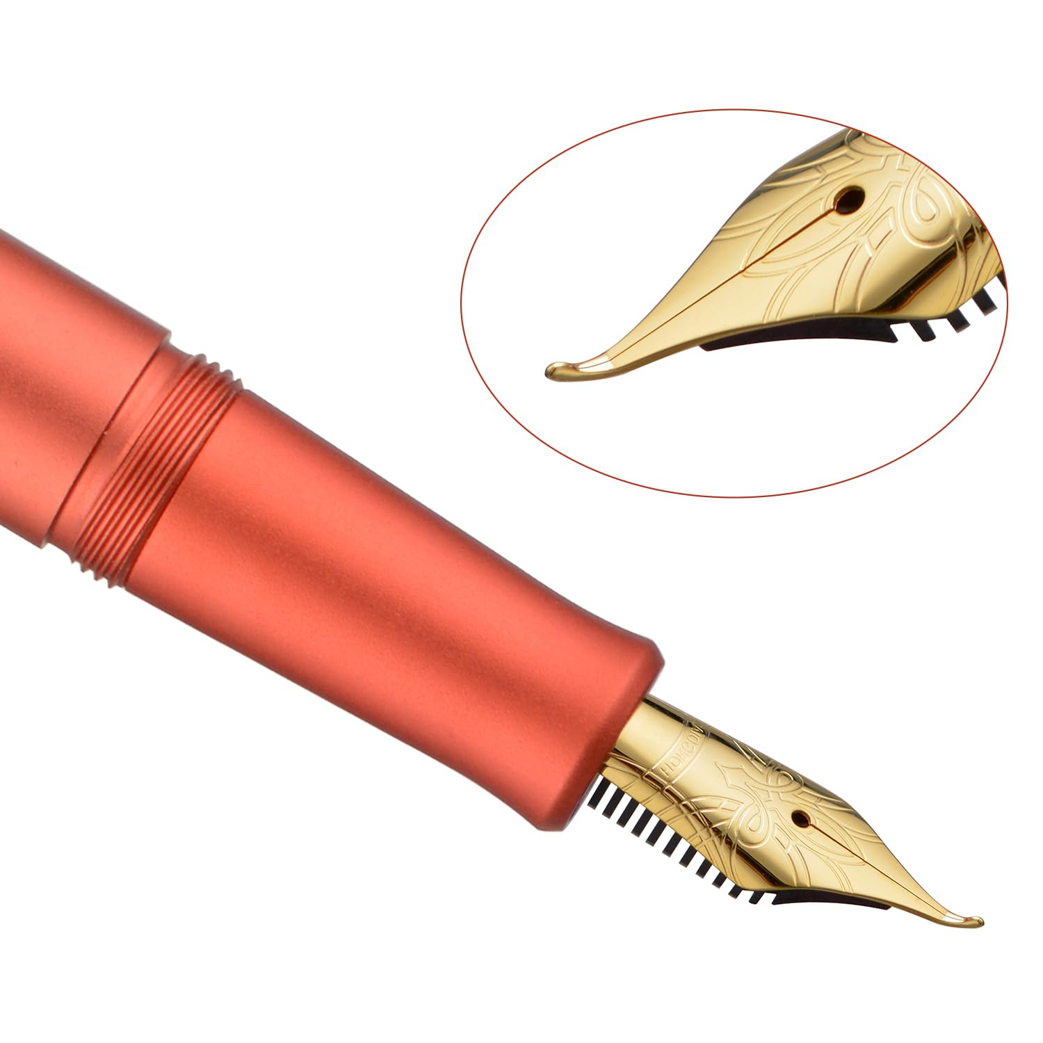 Hongdian M2 Mini Fountain Pen with Bent Nib, Elegant Aluminum Travel Pen (Red Orange) - Image 3