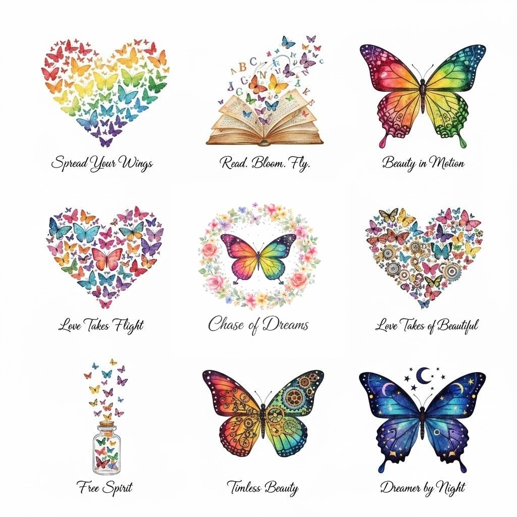 UV DTF Rub on Transfer Stickers - UV DTF Cup Wraps, Colorful UVDTF Wraps, Waterproof Rub on Decals for Glass Cups Mug Tumbler, DIY Transfer Crafts (Butterfly Heart)