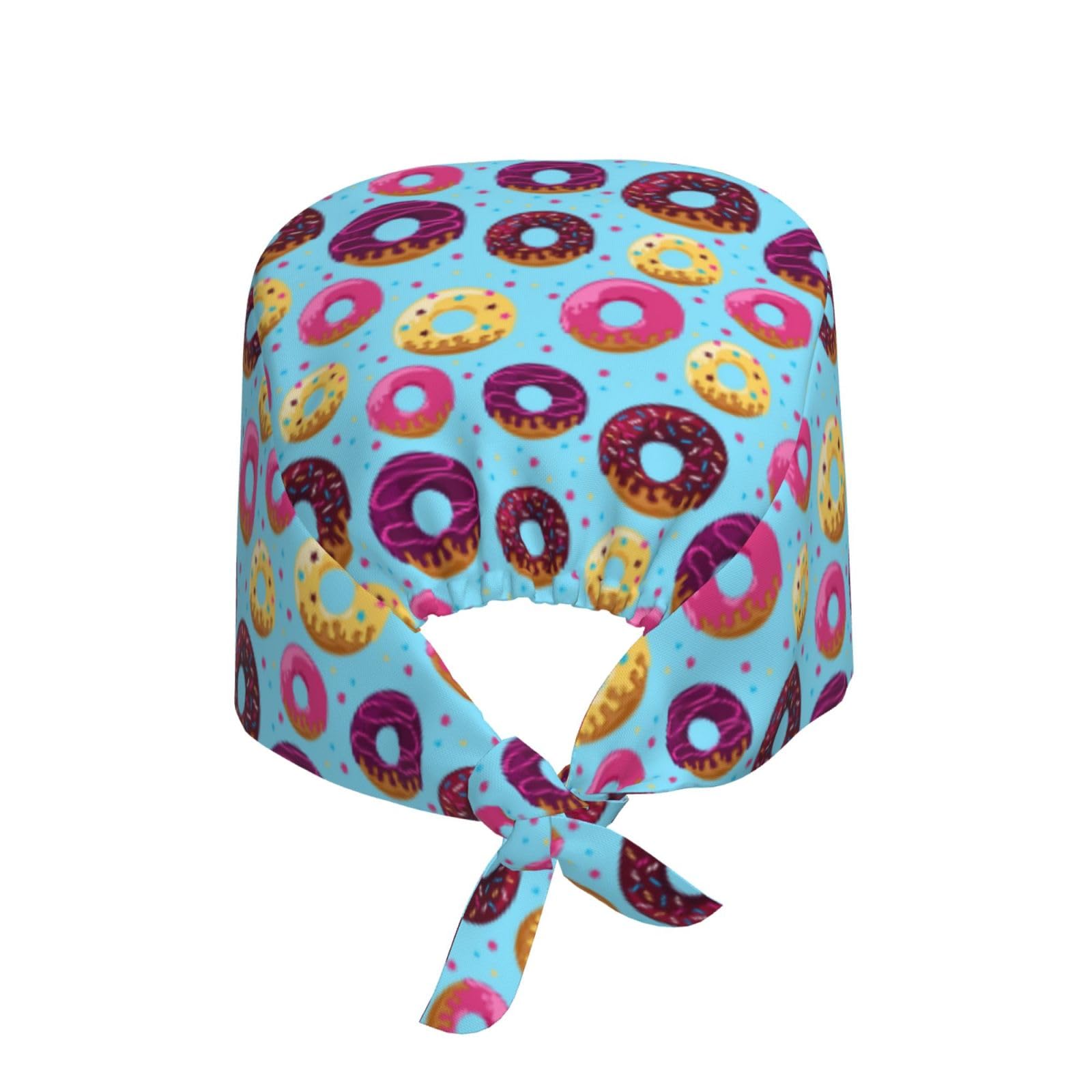 Kuilepa Donuts Print Working Caps With Sweatband Adjustable Working Hats Elastic Scrub Hats Nurse Scrub Cap