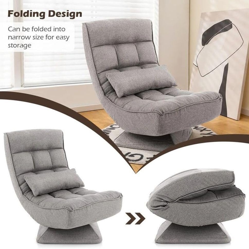 Image of Modern Single Seater Lounge Chair with Thick Cushioned Seat & Backrest | Soft Fabric Upholstery | Comfortable Accent Recliner Style Chair for Living Room & Bedroom, Color: Grey
