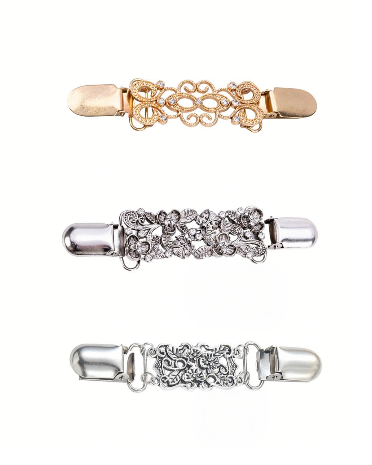 MittiJoy 3 PCS Cinch Clip, Shirt Clips Women, Pant Clips for Waist Women, Set with Golden Cutout, Silver Cutout and Silver Print Design, Secure Fit for All Clothing Types-image-30