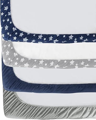 Miniatura 6 de Sábanas de cuna para niños o niñas, paquete de 4, sábana de cuna ajustable para cunas de tamaño estándar y colchones para niños pequeños, material