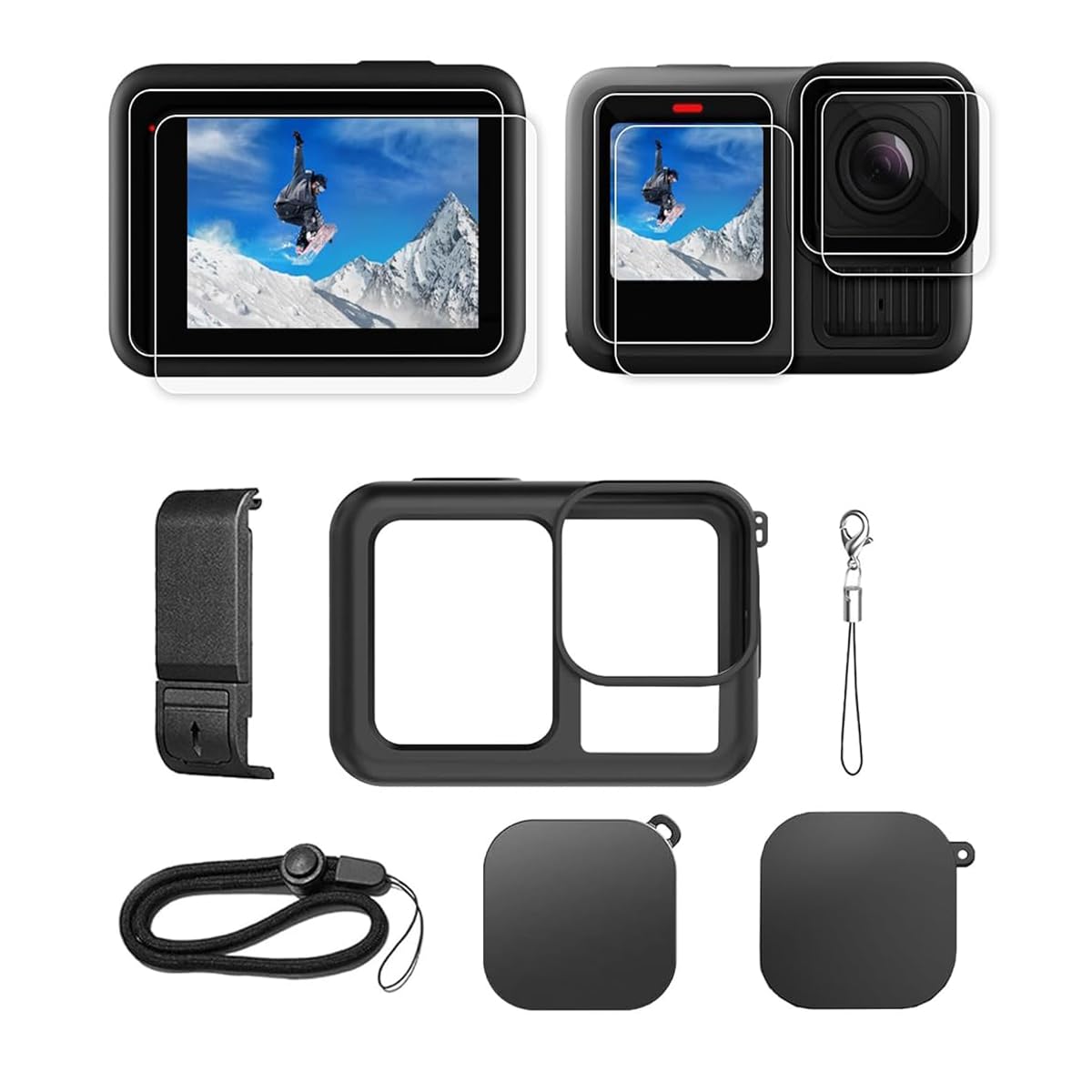 ZORBES® Black Silicone Sleeve Protective Case Only Applicable for Go Pro Hero 13, Battery Side Cover&Screen Protectors& Lens Caps&Lanyard for Hero 13 Accessories Kit-image-31