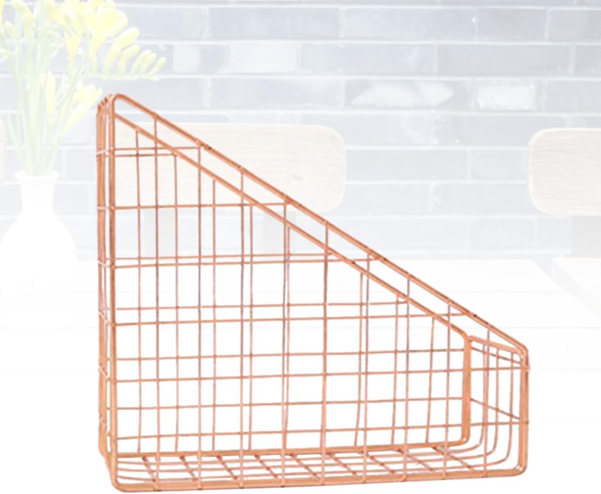 Golden Metal Magazine Storage Basket for Books Files Desktop