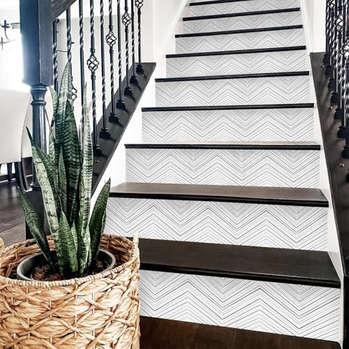 Film adhésif pour marches d'escalier du bureau à domicile motif chevrons blanc