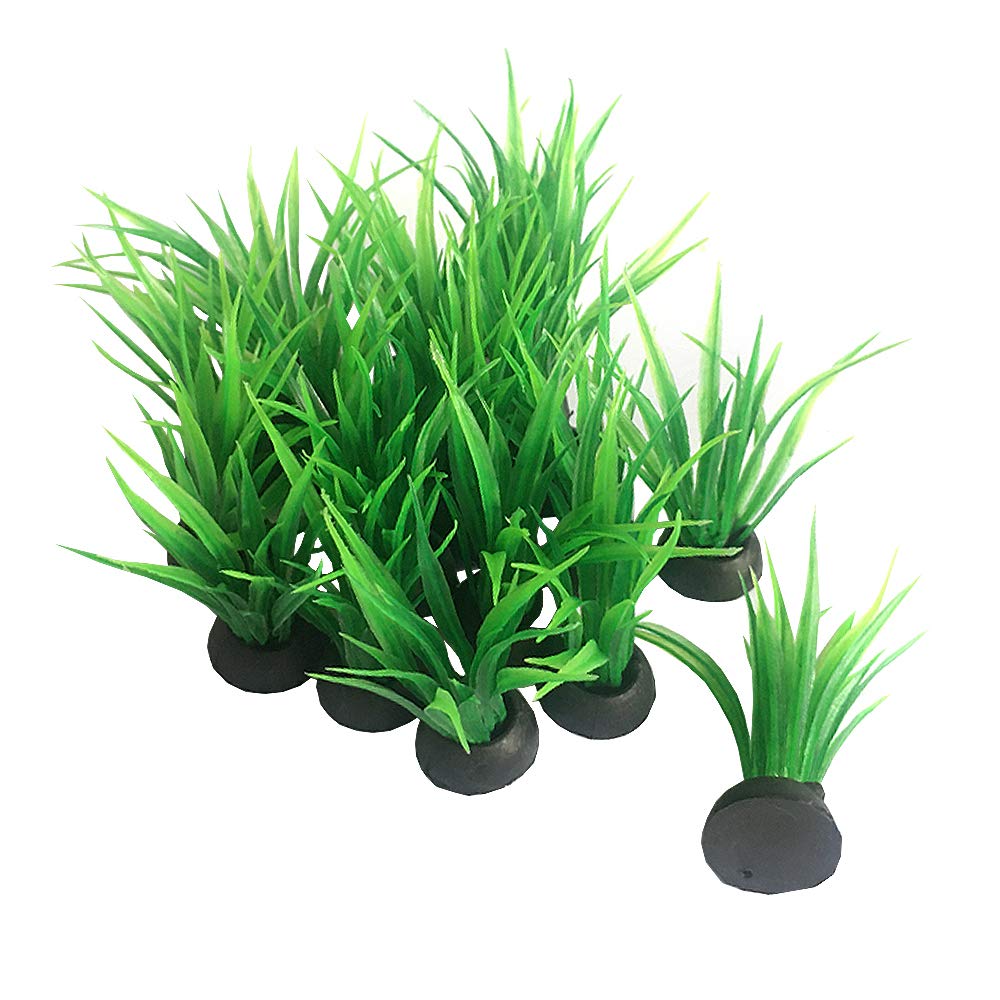 Smoothedo-Pets Aquarium Plant Fish Tank Decoration 20 Pieces Small/1" Tall Plastic Artificial Plant Goldfish Hidden Mini Grass Set (Green-B)