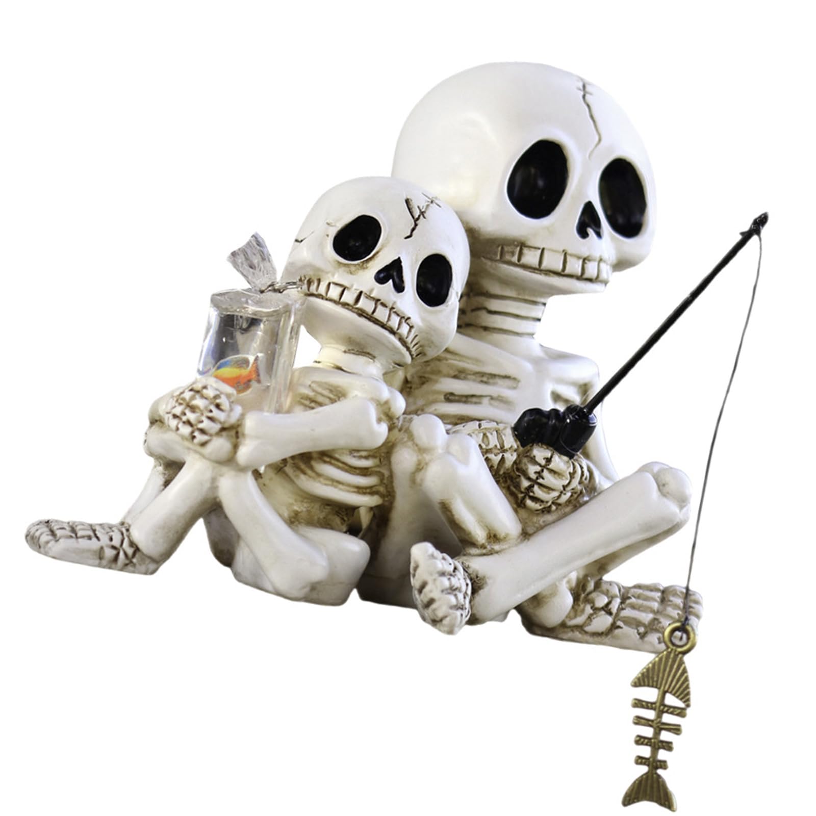Lerpwige Fishing Skeleton Statue Resin Halloween Decor Outdoor Garden Sculpture Skull Figurine For Pond Yard Decors Resin Skull Fishers Sculpture