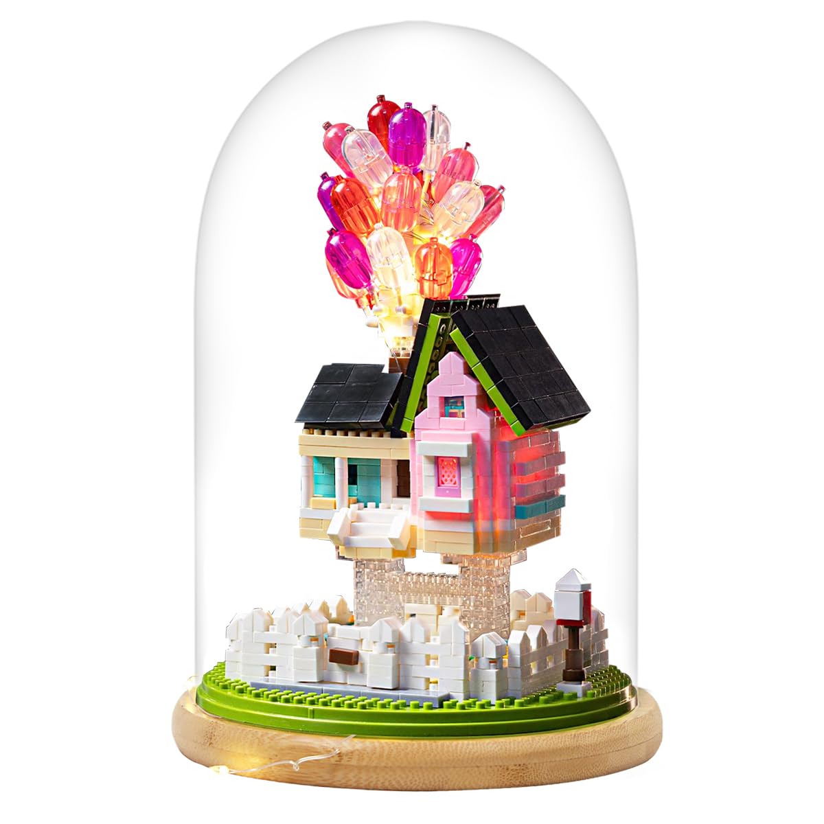 House Building Blocks Kit Toys Set, Mini 1243 Pcs Micro Bricks Collectible Creative Teen Girl Gifts Age 14 and Up, Dust Cover, Wooden Base Up Balloon Castle Toys DIY Decoration Home