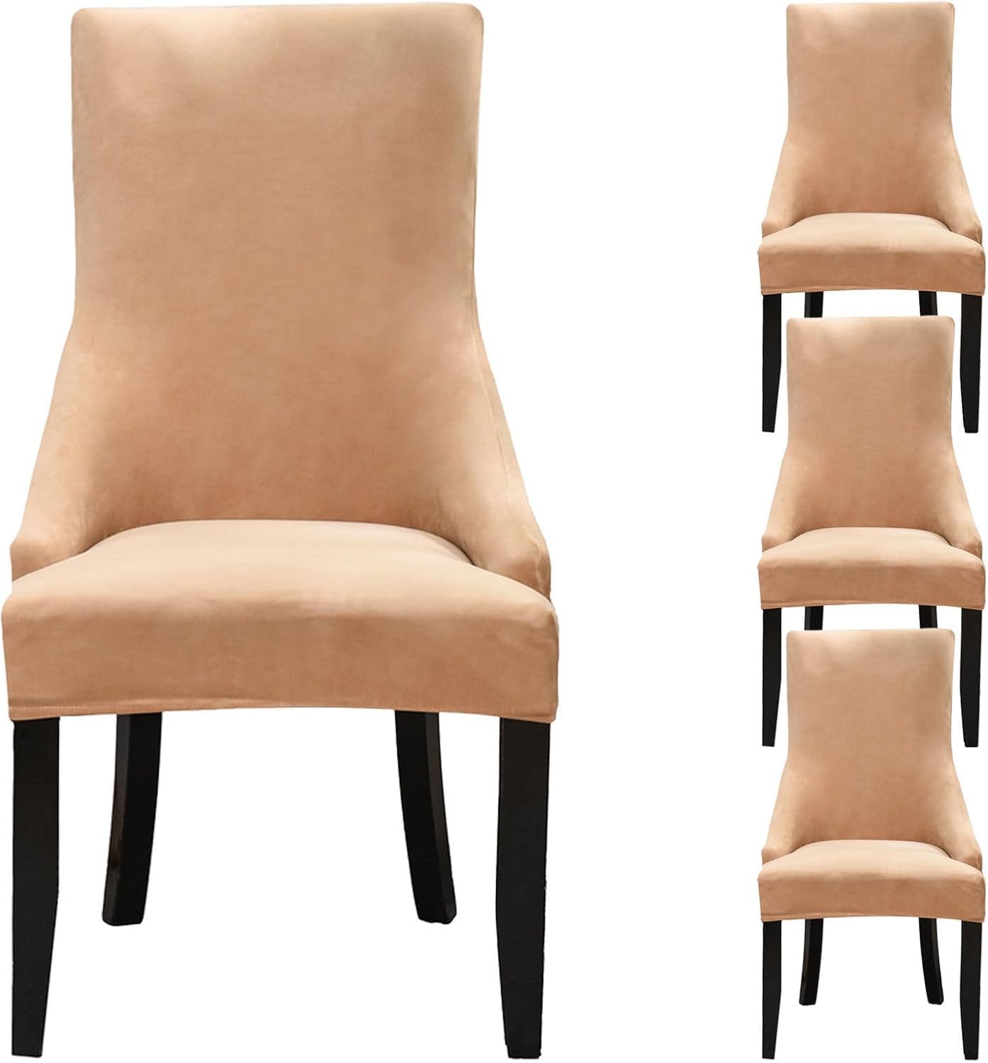HACLEN Wingback Side Chair Slipcovers Velvet, Wingback Armchair Covers Soft Thicken Dining Chair Covers Stretch Removable for Banquet (Camel,Set of 4)