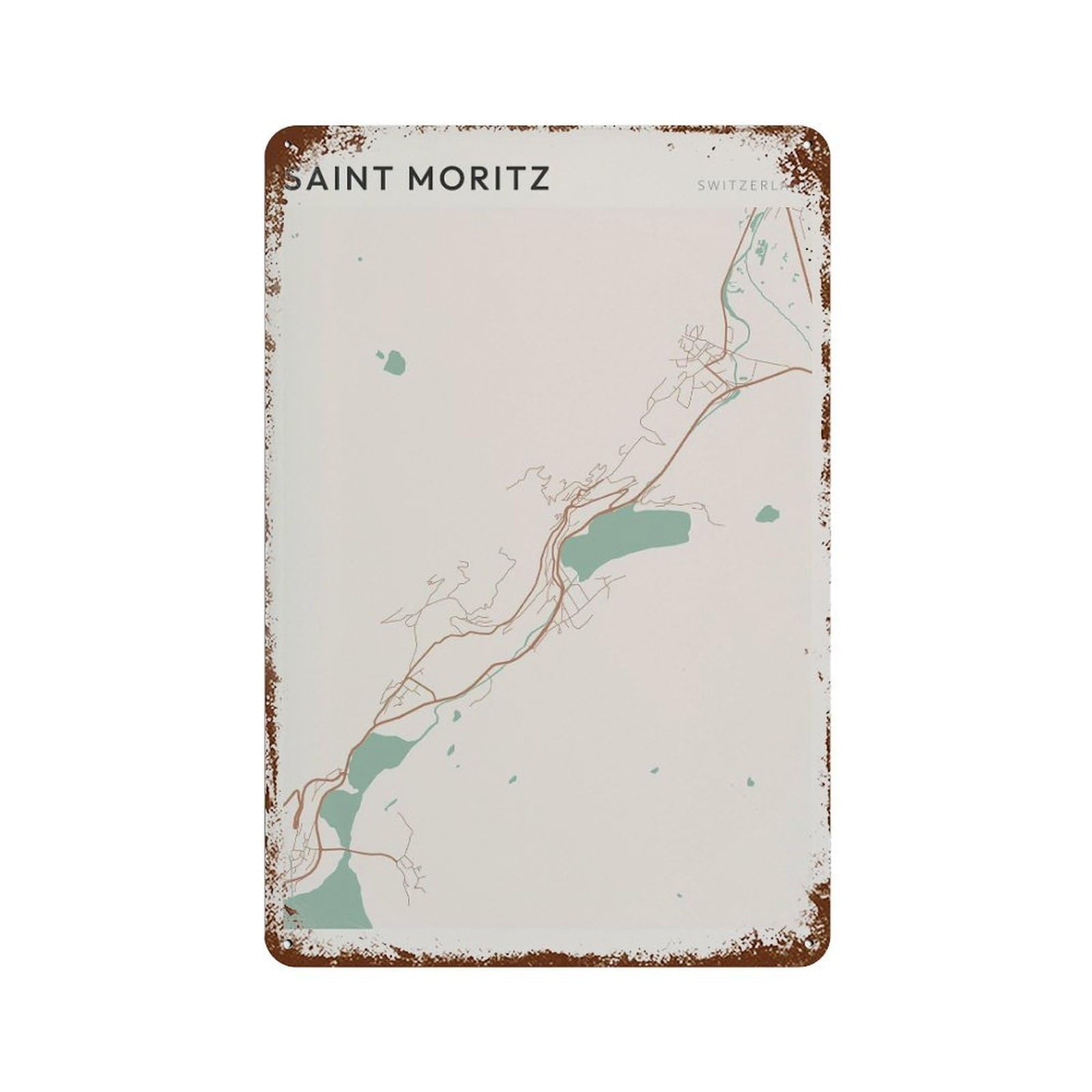 xiaoxiaoshen Saint Moritz Map Switzerland Travel Gift Minimalist Wall Decor Art Metal Tin Poster Modern Home Decor Art Home Bar Shop Decorations Vintage Sign 30x20cm