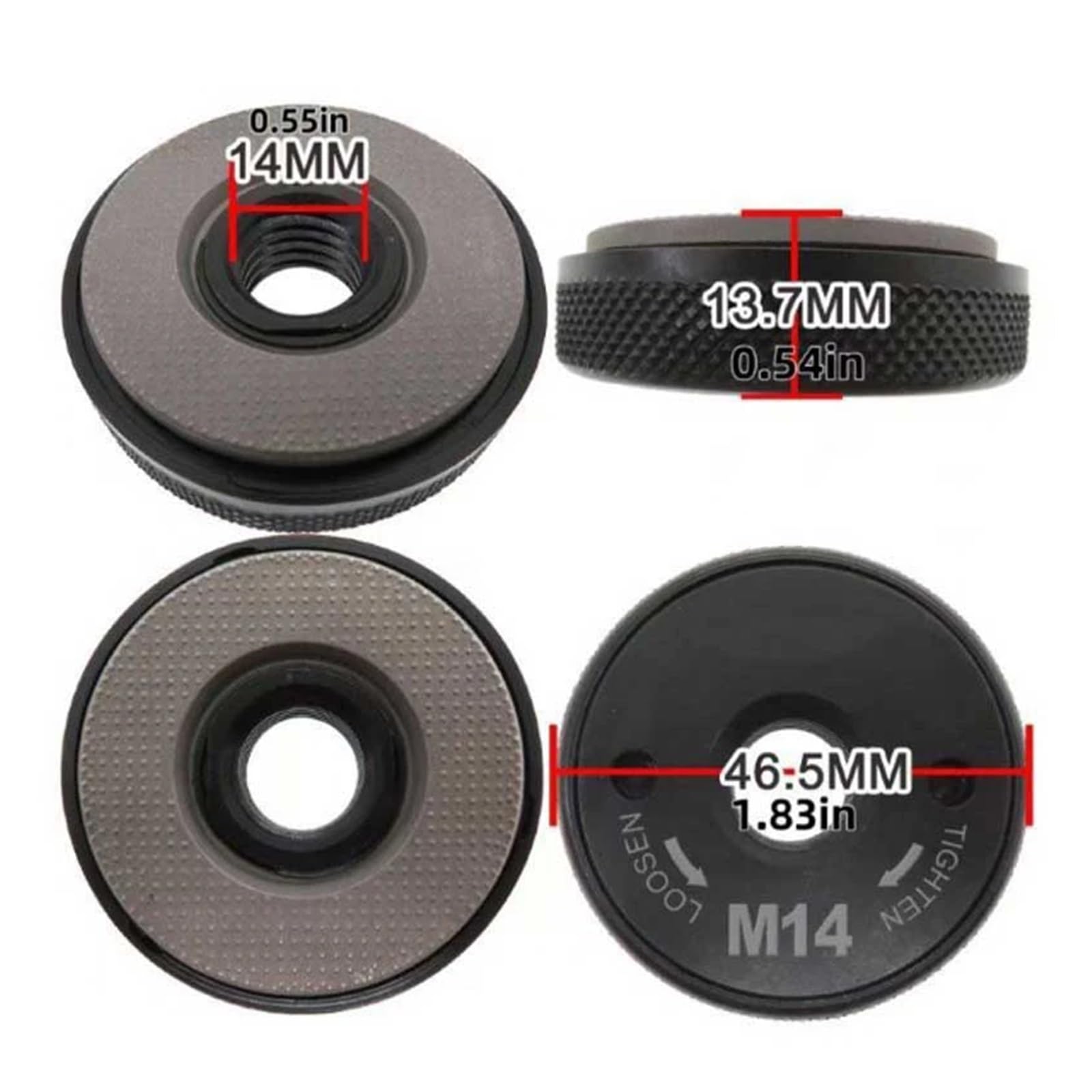 M14 szlifierka kątowa, szybkomocująca, głowica szlifierska, płyta dociskowa, nakrętka kołnierzowa, polerka M10, czarna wersja, akcesoria (1PC-M14)