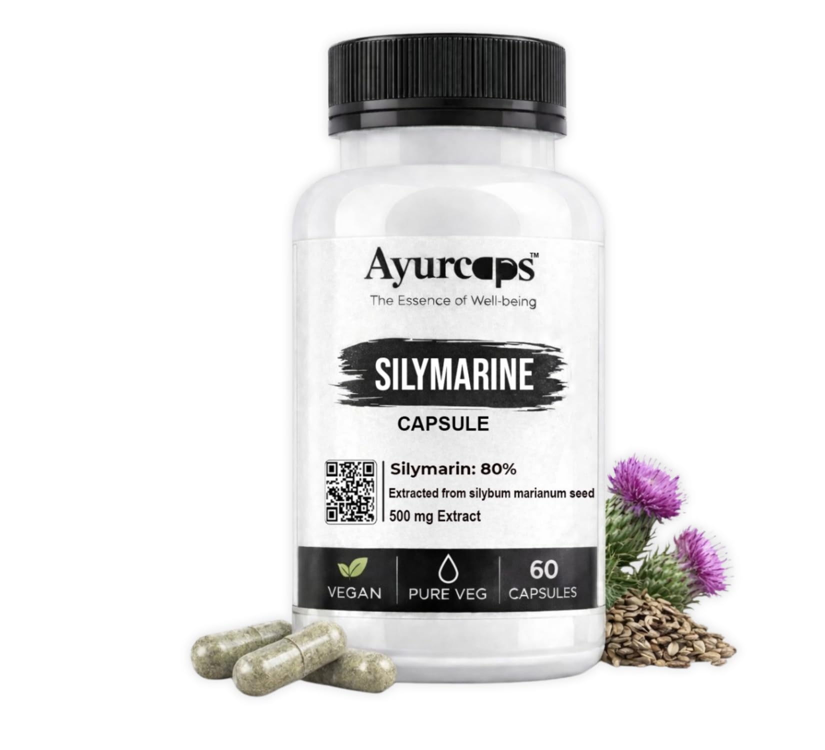 Ayurcaps Silymarin (Milk Thistle) 500mg 60 Veg Capsules | Standardized Milk  Thistle Extract For Liver Support, Antioxidant Support And Digestive ...