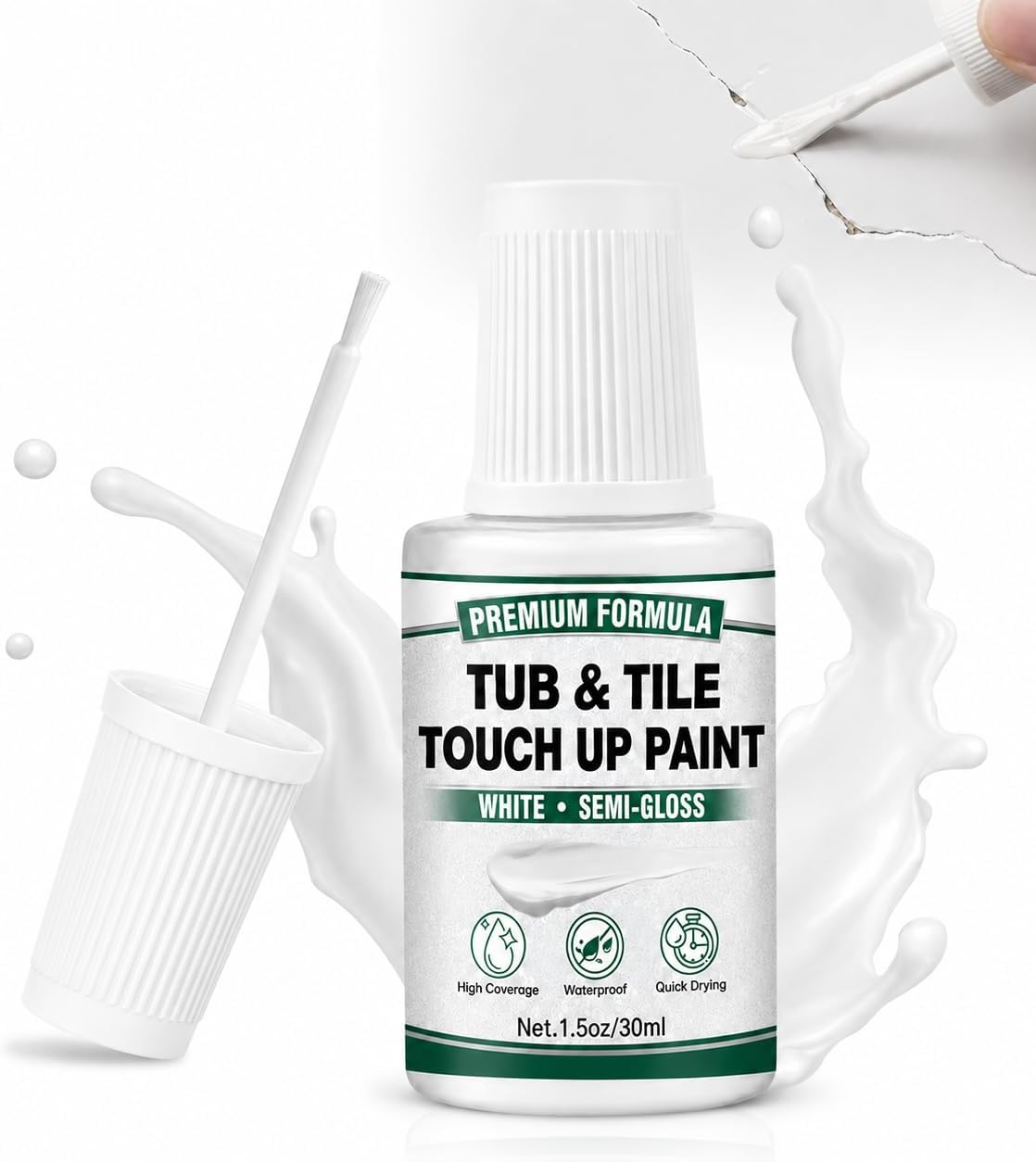 Tub and Tile Paint, White Touch Up Paint for Chips, Scratches, Cracks