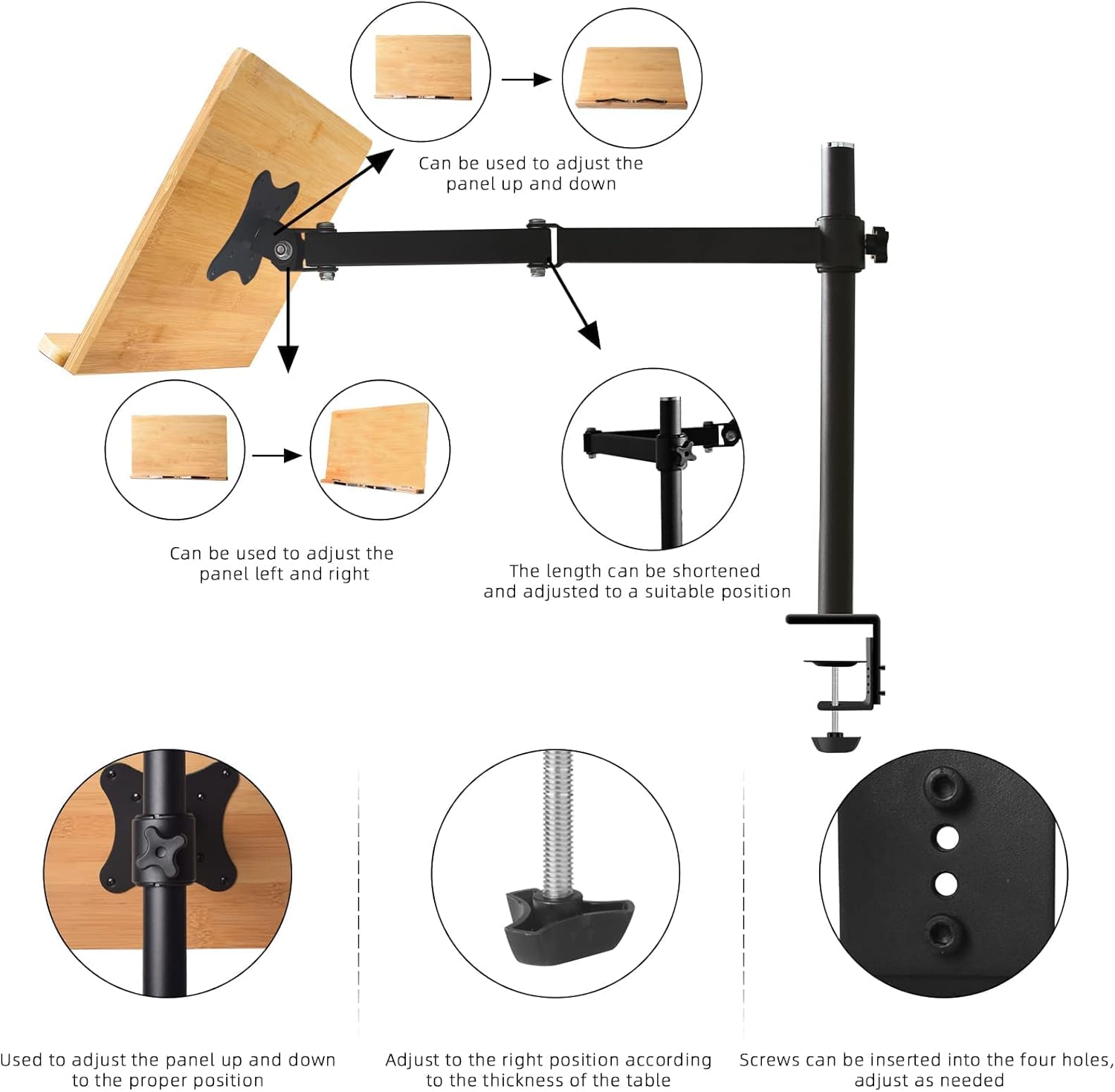Bamboo Book Stand Height Adjustable with Clamp, wishacc Table Side Cookbook Rest - Desktop Reading Mount Holder with Sturdy Page Clips 11 x 8.1 inch : Office Products
