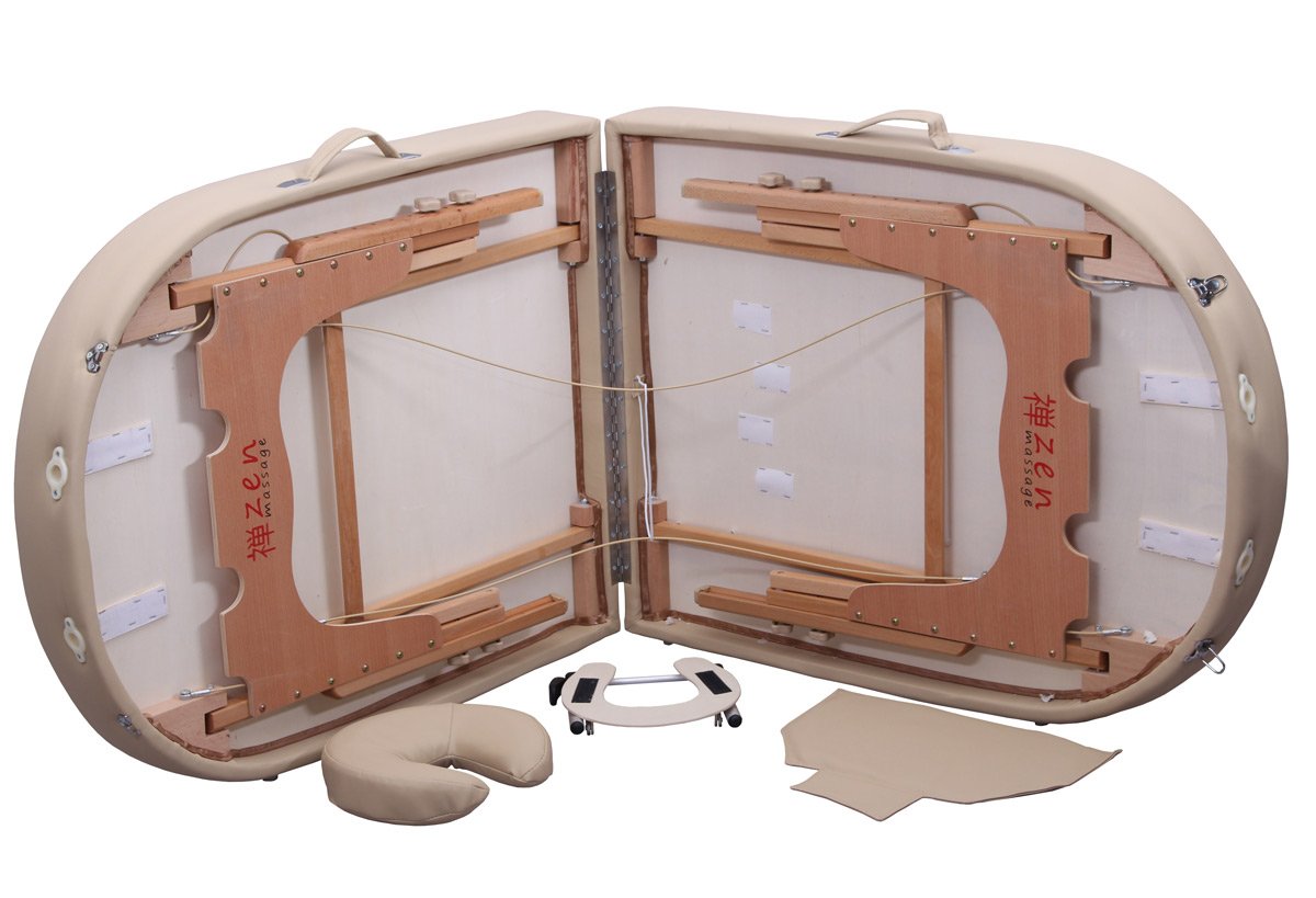 Zen - Table de Massage Ovale Plateforme Haute - Réglable en Hauteur - Professionnelle avec Coins Arrondis - Inclut Accessoires - 76 cm x 185 cm x 85 cm - Crème