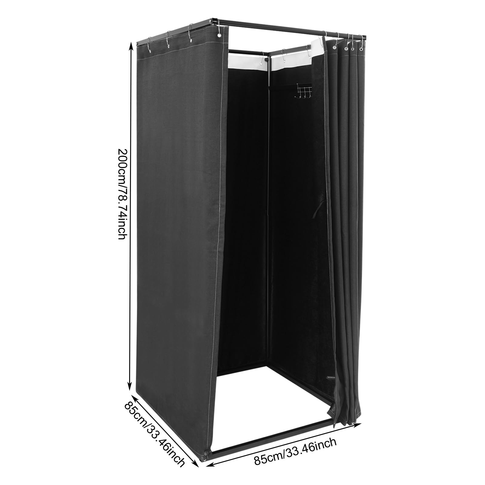 Magasin de vêtements Cabine d'essayage mobile carrée, lavable en machine, cabine d'essayage temporaire, cloison mobile, 85 x 85 x 200 cm, noir