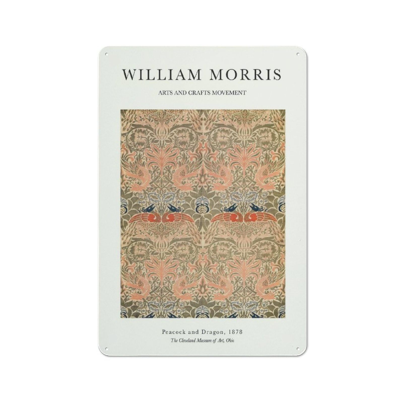 Junmoney Style-21 Creative William Morris Coral Metal Desk Wall Sign 30X20cm, Study Room Decor For Home Office, Reading Corner Or Bedroom