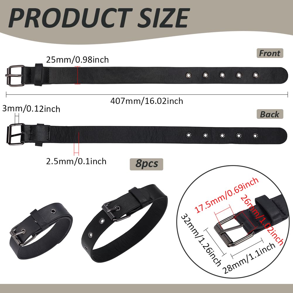 FINGERINSPIRE 8 Pcs Traditional Kilt Extender Straps Leather Cuff Belt Buckles 2.5x40.7cm Black PU Leather Adjustable Belt with Metal Square Buckle Women's Belt for Coat Jacket Dress Bags DIY Craft - Image 2