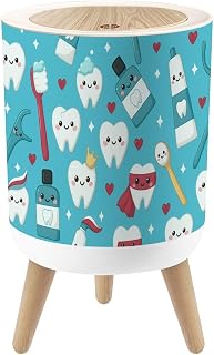 Bathroom Trash Can with Lid Childish Seamless Dental Kawaii Tooth Toothpaste Toothbrush mouthwash Garbage Bin Waste Basket for Kitchen Office Bedroom Decoration Diaper Pail 1.8 Gallon