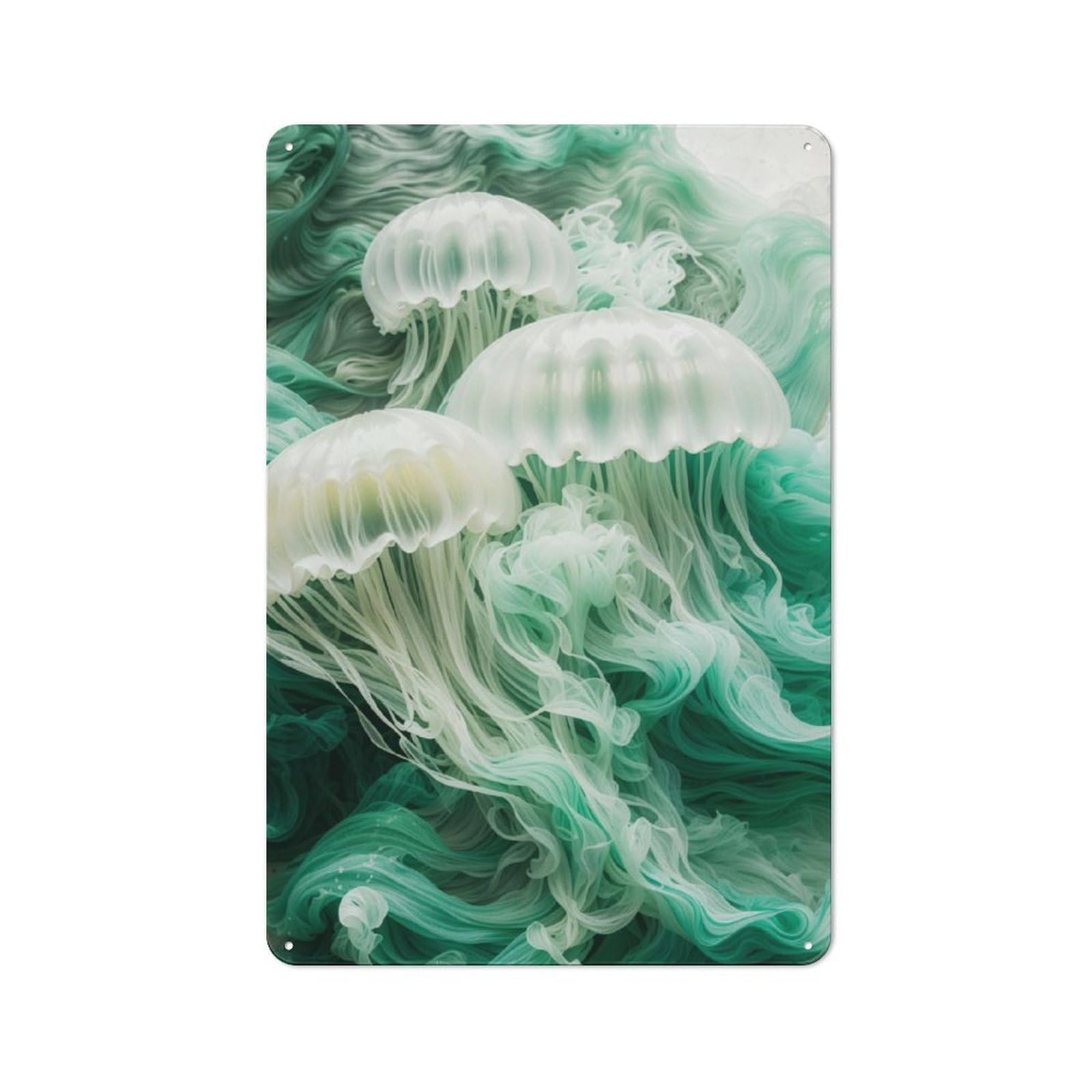 Junmoney Smoky Ethereal Jellyfish Printed Metal Sign 30X20cm For Guest Room Or Hallway, Suited To Home Decor Collectors