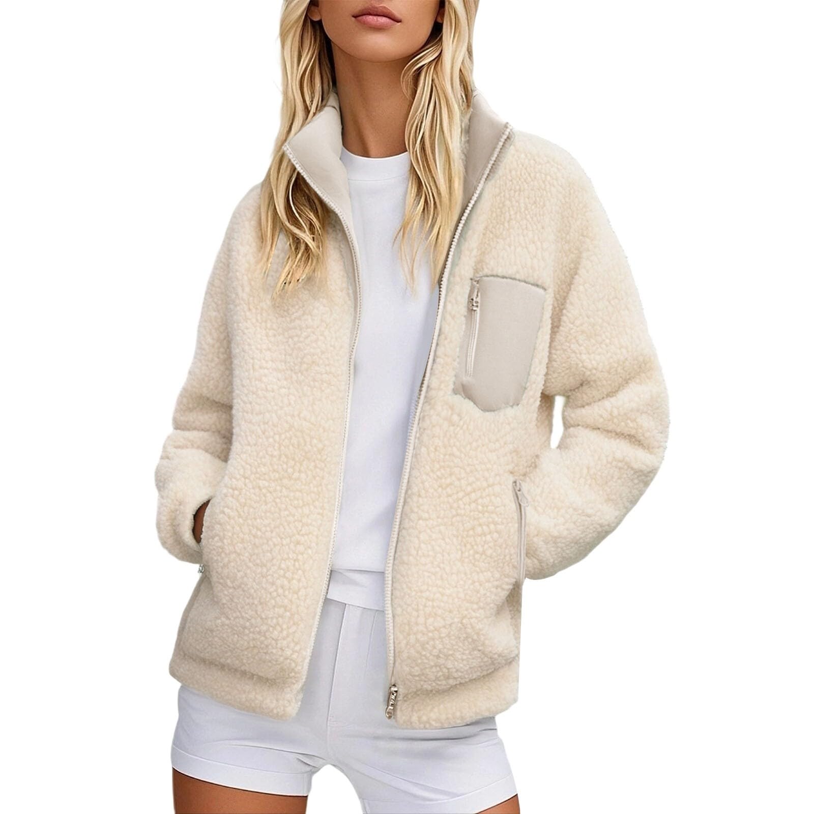 Chaqueta con cremallera para mujer, manga larga, suéter de invierno, cálido, informal, doble cara, corte holgado, elegante, elegante, temperamento versátil, cómodo, exterior, chaquetas clásicas