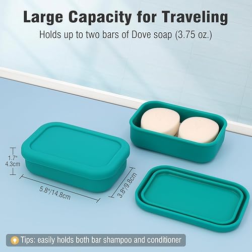 Miniatura 3 de Funda de jabón de viaje mejorada a prueba de fugas, contenedor de jabón de silicona con capa de drenaje, soporte portátil para jabón de barra para