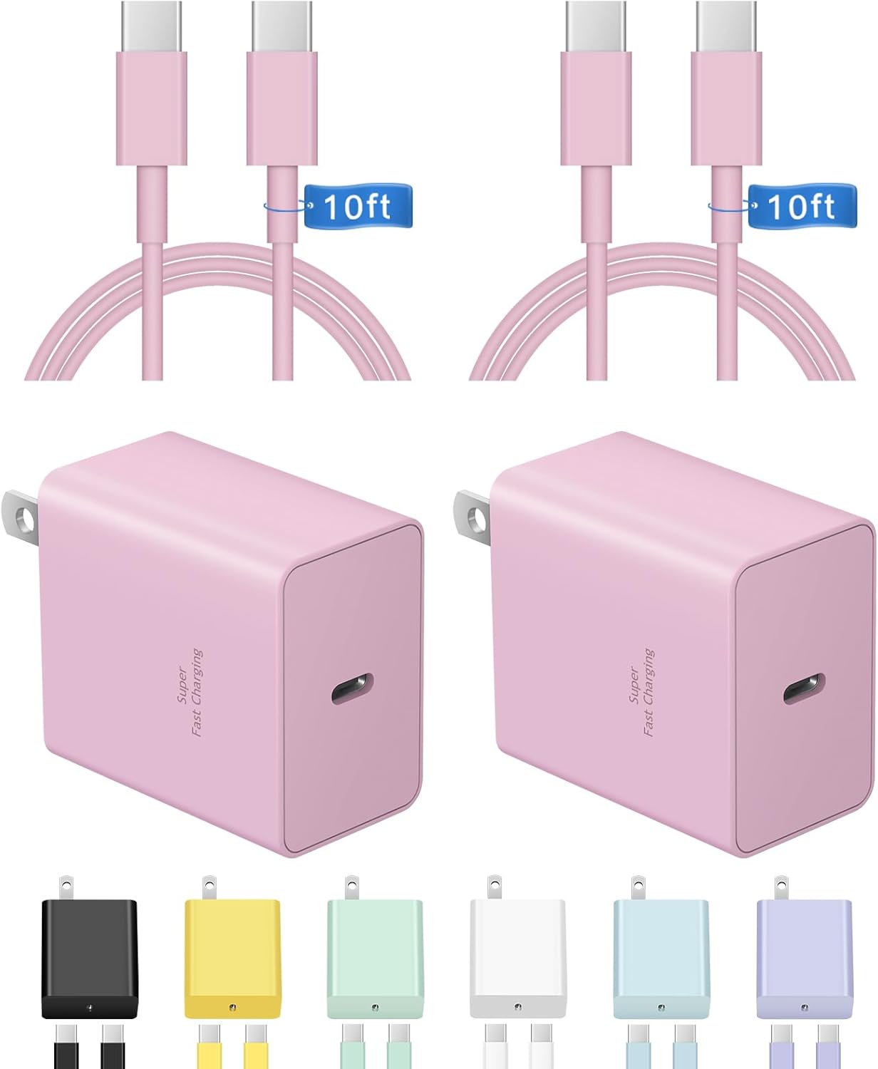 iPhone 17 16 15 Charger Fast Charging, 45W USB C Charger with 10FT USB-C to C Cable for iPhone 17/17 Pro/17 Pro Max/16 Pro Max/16 Pro/16/16 Plus, 15 Pro Max/15 Pro/15, Galaxy S24/S23（Pink）