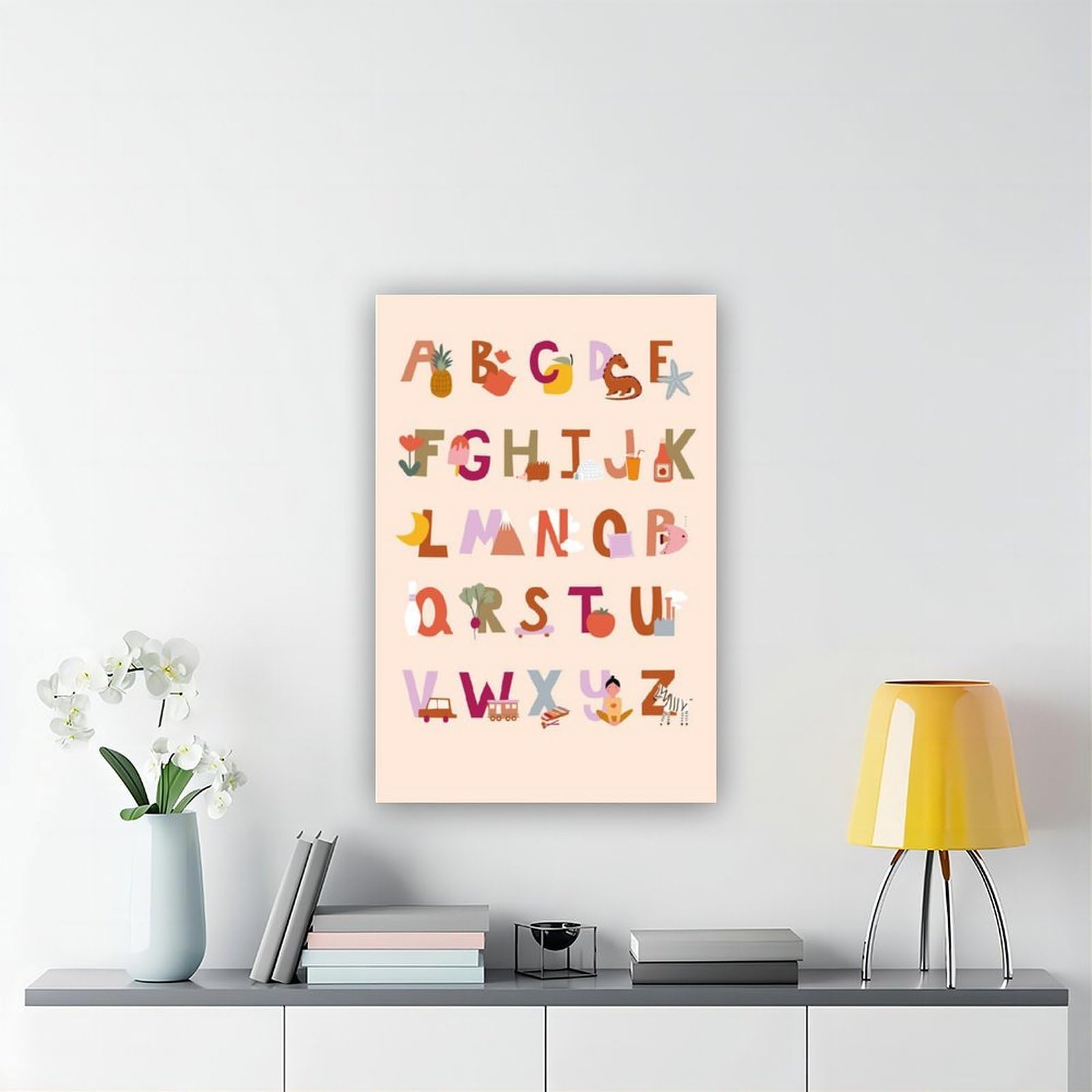 Poster sur toile avec thèmes éducatifs de l'alphabet de A à Z (2) - Décoration murale pour salon, chambre à coucher - 60 x 90 cm
