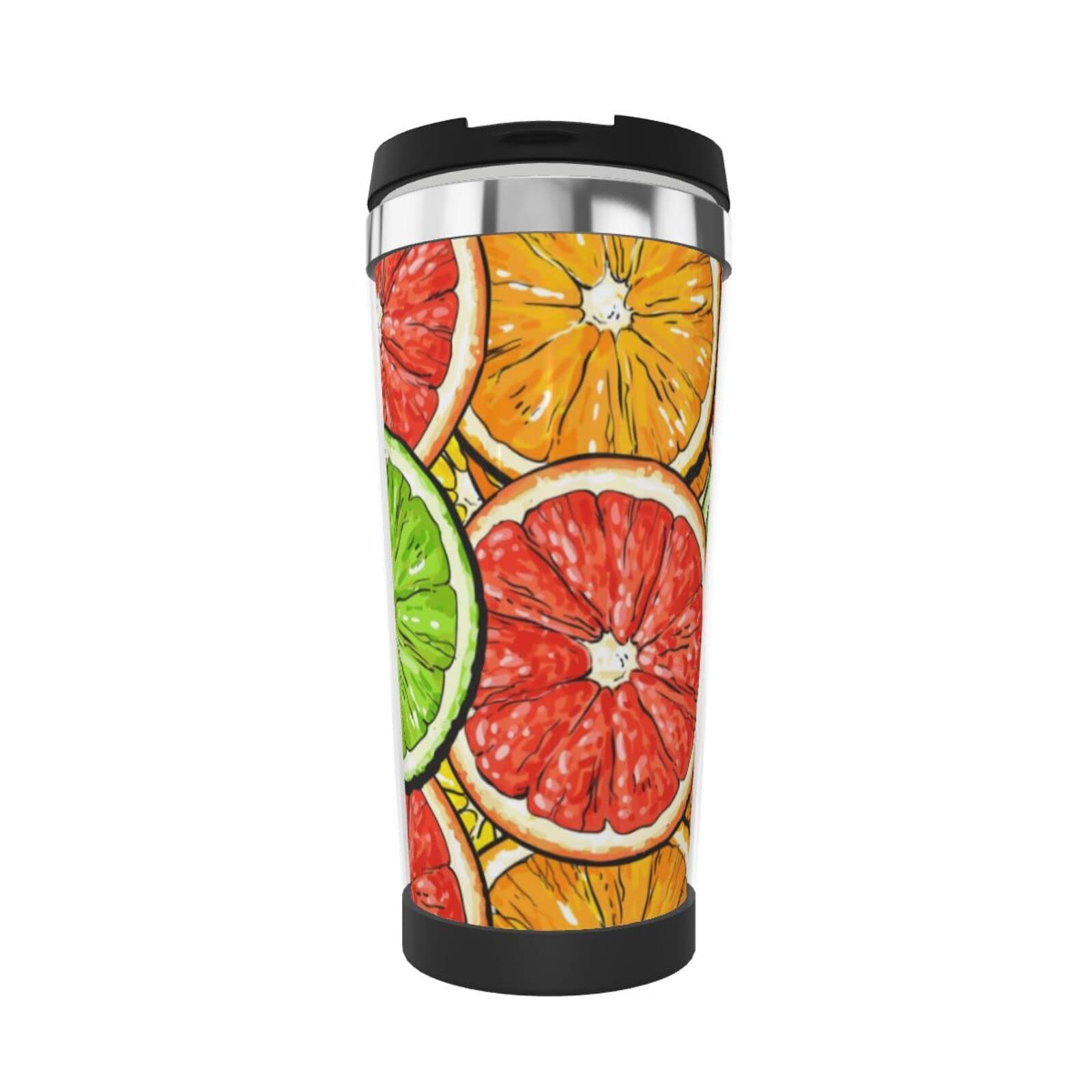 FORGUE Insulated Coffee Tumbler Cup Colorful Slices Of Lemon And Grapefruit Hot Cocoa Travel Mug