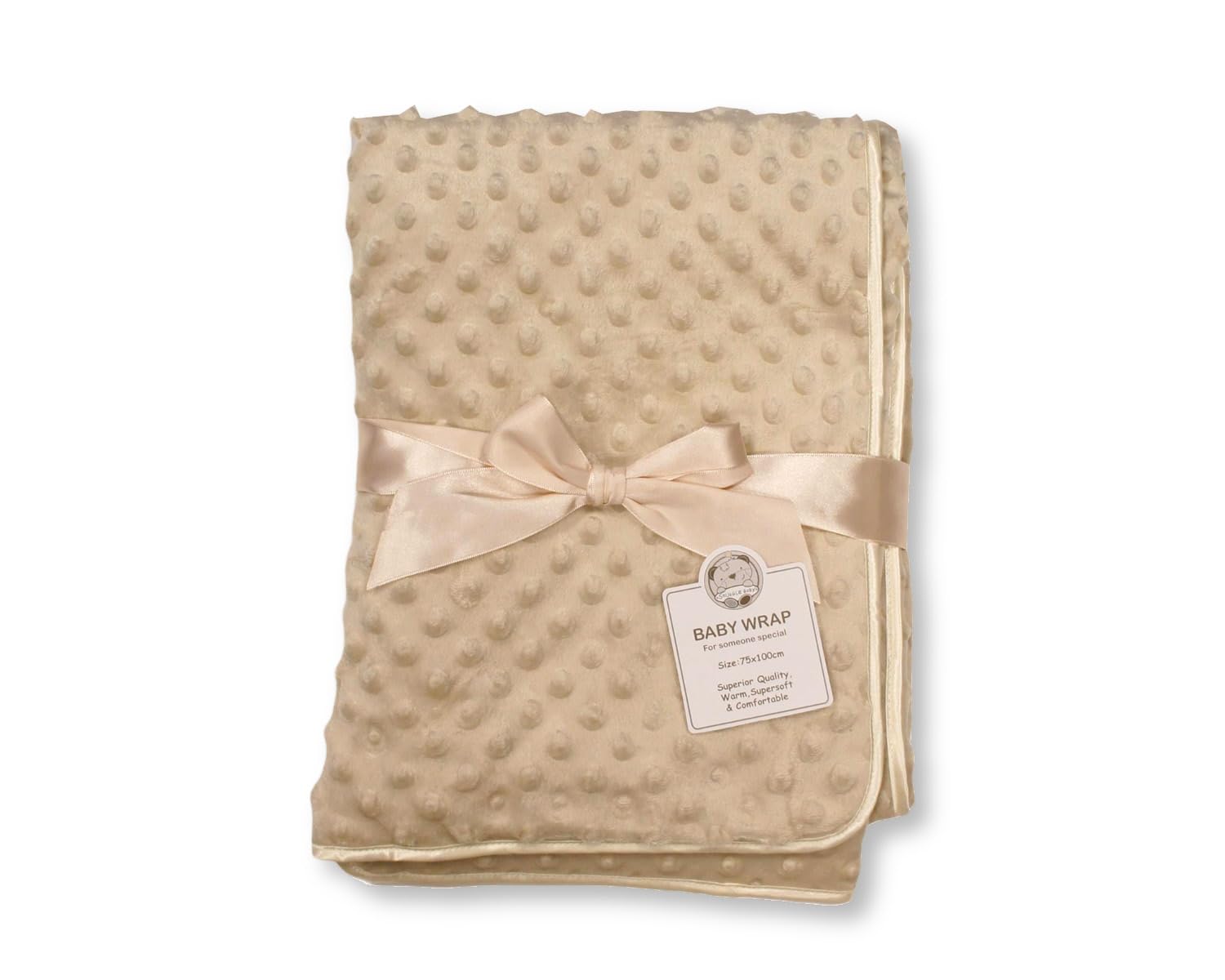 Baby Velour Bubble Wrap Blanket with Fleece Back and Satin Trim - 7 colours (Taupe) โ image 1