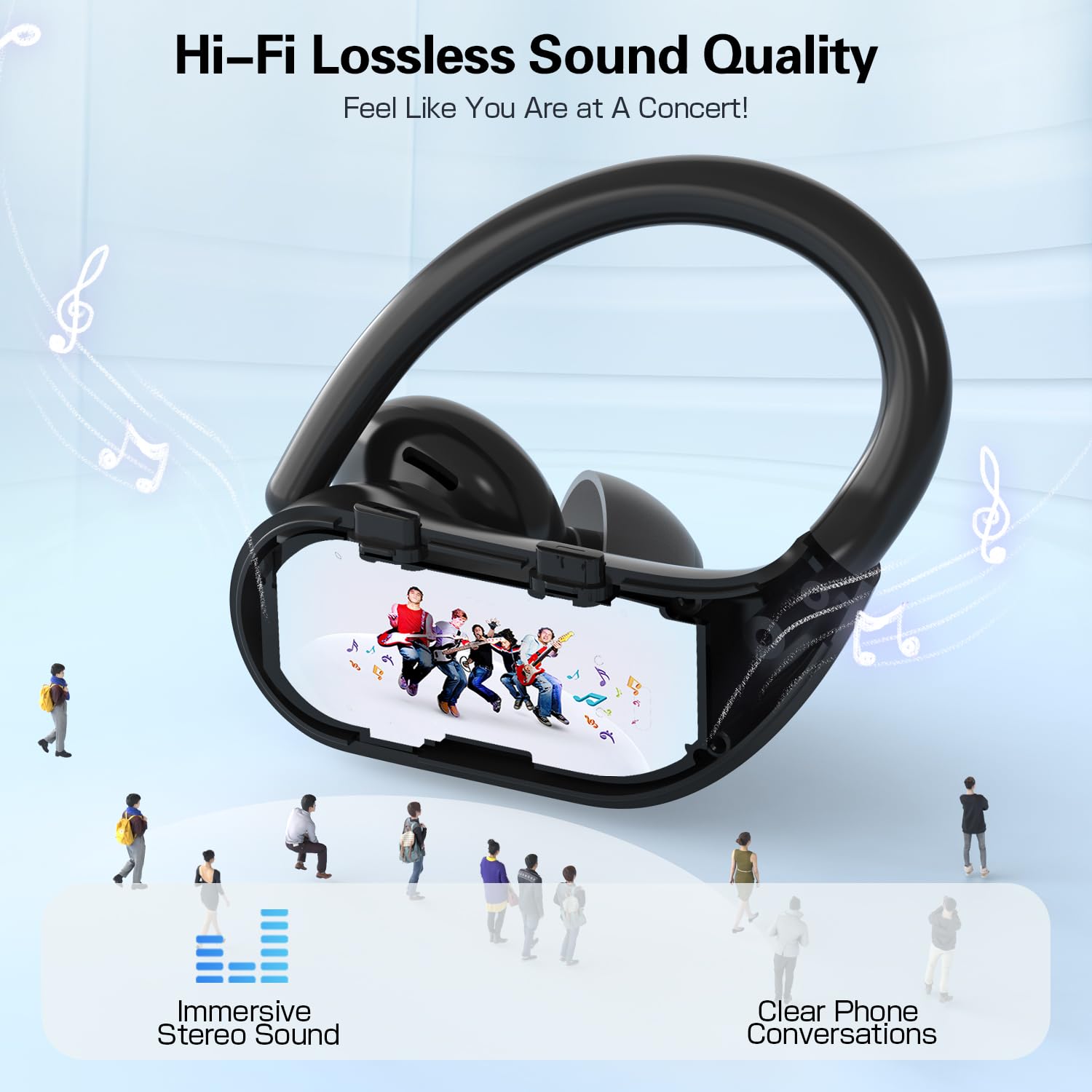 Pollway Wireless Earbuds, In-Ear Bluetooth 5.3 Wireless Earphones with 1800mAh Charging Case, 88H Playtime, LED Display, Soft Ear Hook, ENC Noise Cancelling IPX7 Waterproof Headphones - Dark Black